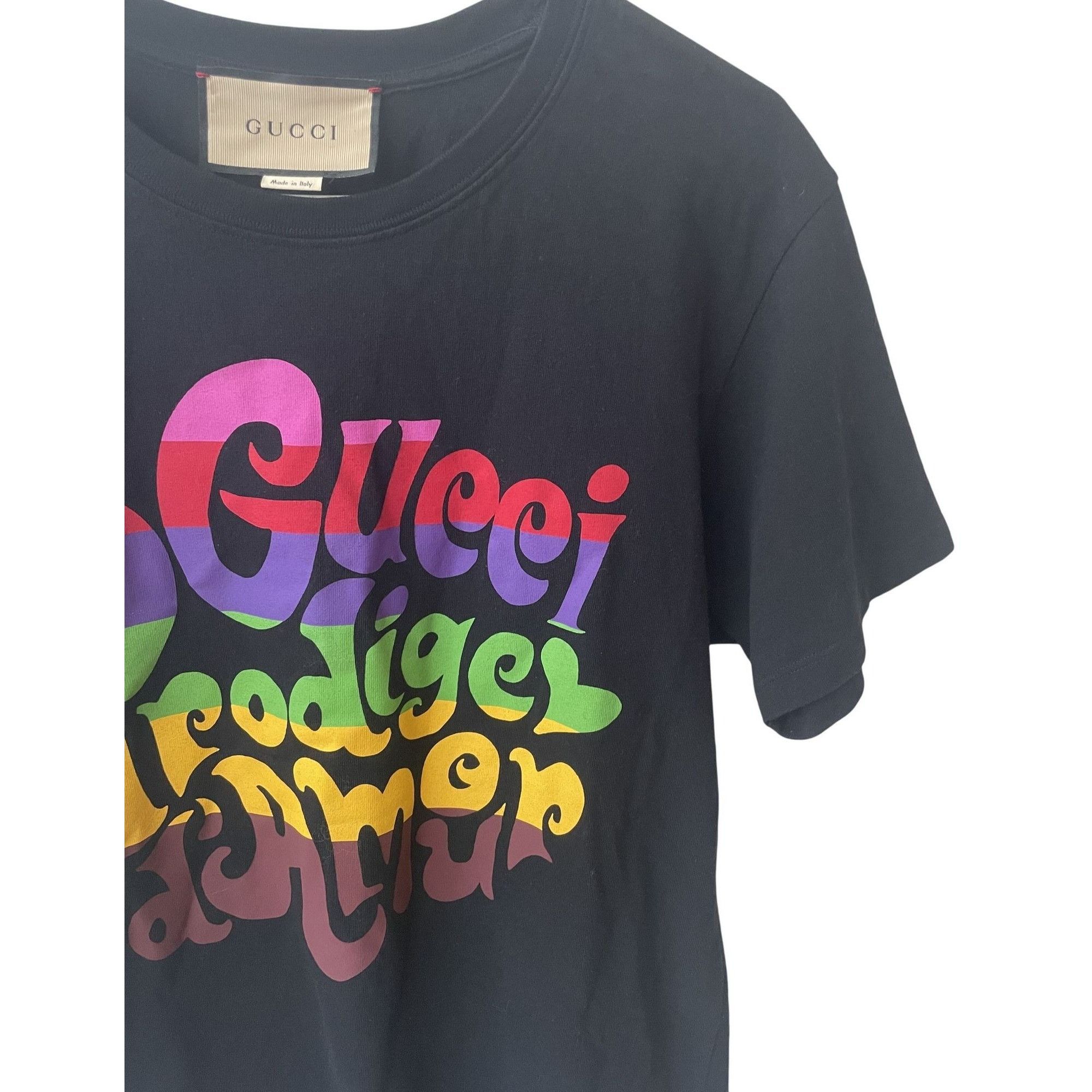 Gucci Gucci Black T-Shirt Rainbow Logo "Prodiges DAmor" Design XXS Size XXS / US 00 / IT 34 - 4 Thumbnail