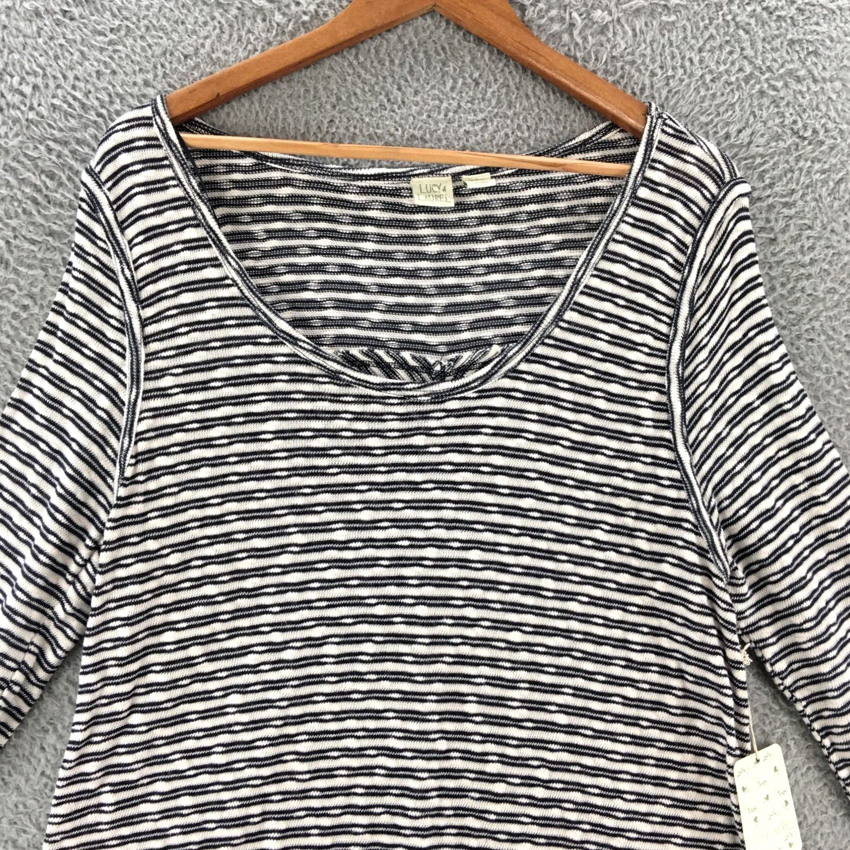 Vintage Lucy Pullover Sweater Top Womens XL White Striped Scoop Long Sleeve - Knit Relaxed Fit Brand Lucy Size XL / US 12-14 / IT 48-50 - 2 Thumbnail