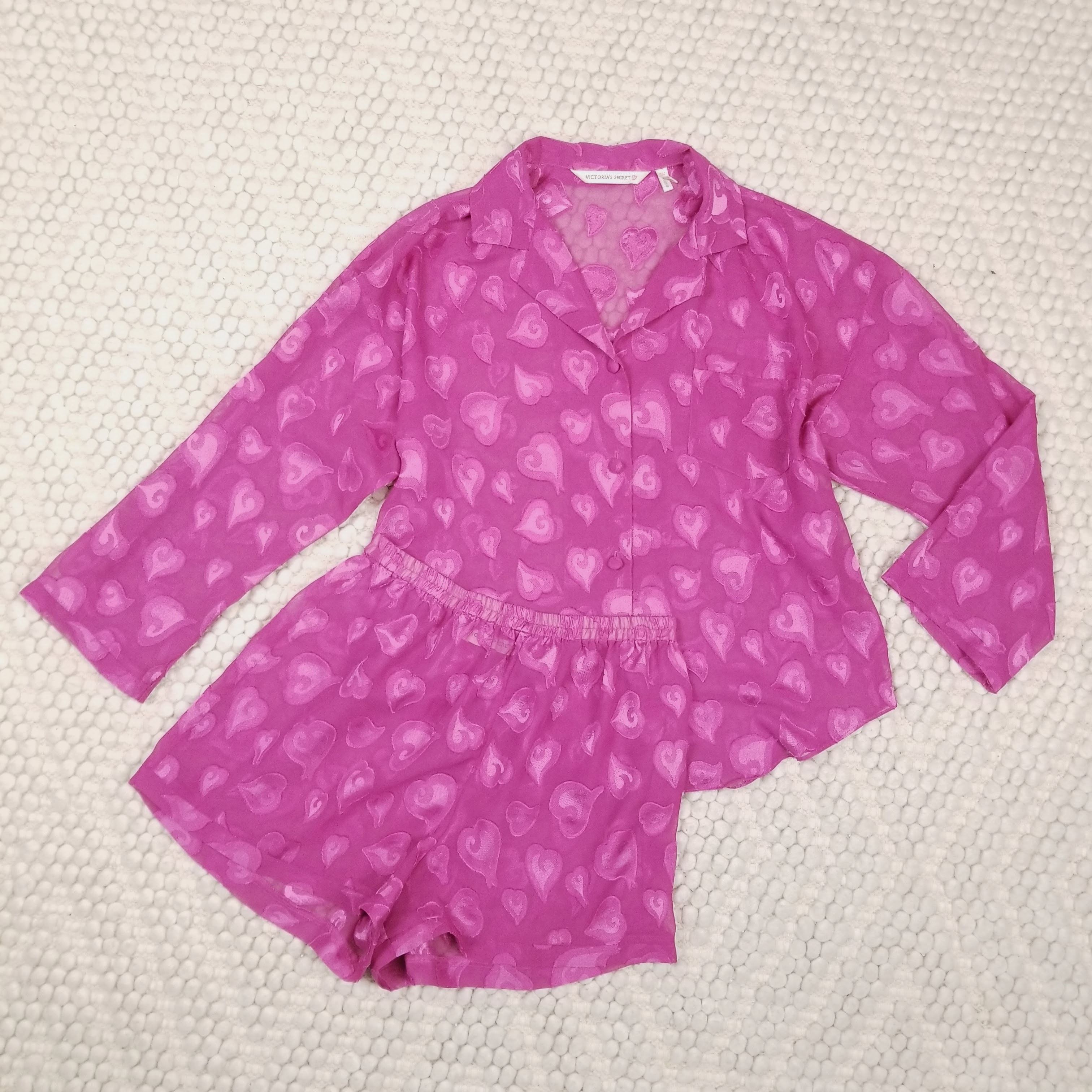Victoria's Secret Vintage Heart Textured Pajama Set Sz Medium Size ONE SIZE - 5 Thumbnail