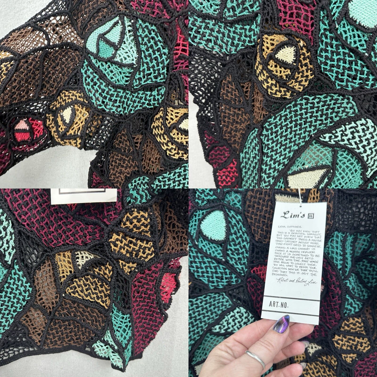 Vintage Vintage LIM'S Sweater Women Small Crochet Floral Mosaic Handknit Festival Cottage Size S / US 4 / IT 40 - 8 Thumbnail