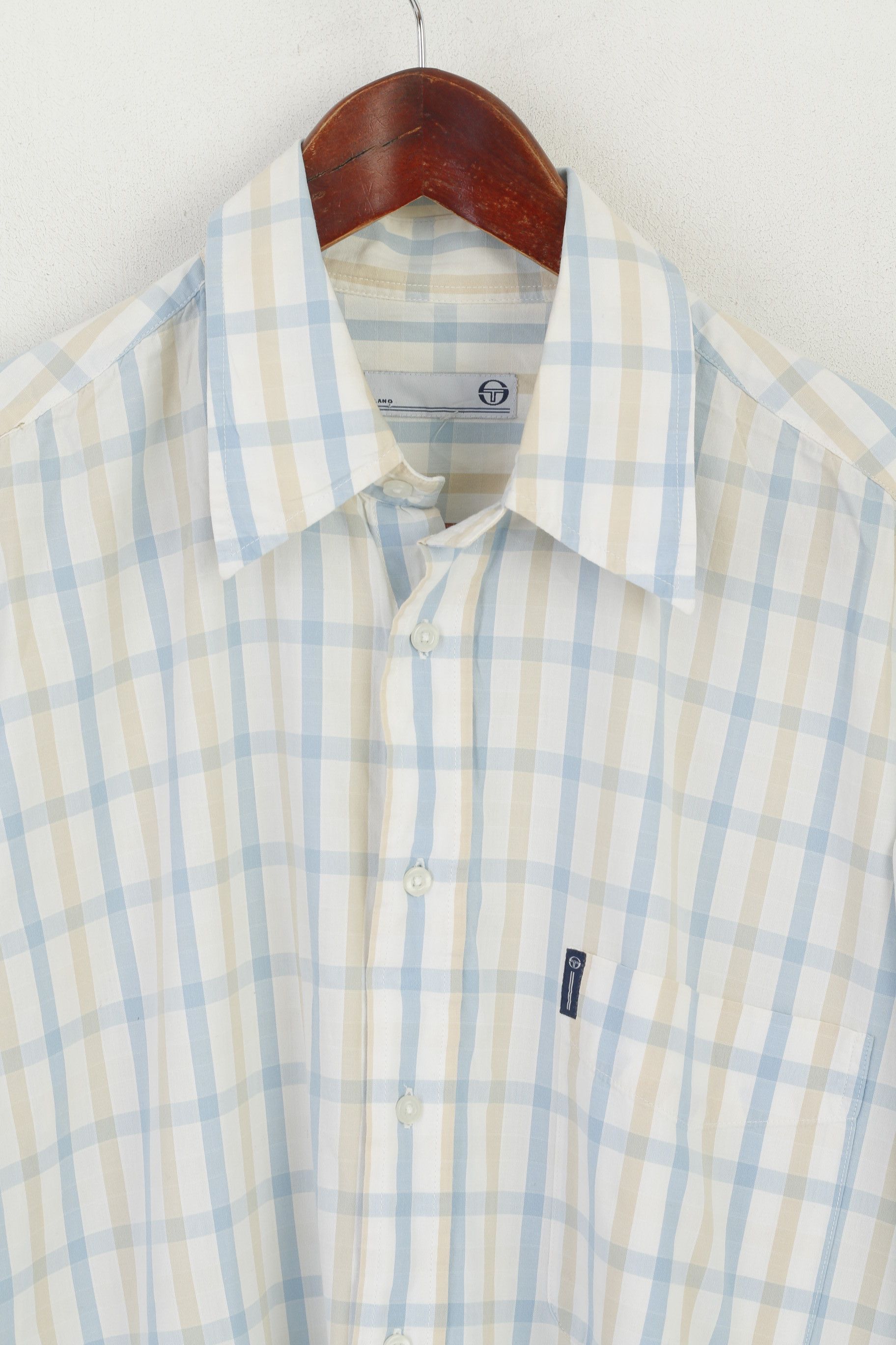Sergio Tacchini Sergio Tacchini Men L Casual Shirt Cream Cotton Check 9434 Size US L / EU 52-54 / 3 - 6 Thumbnail