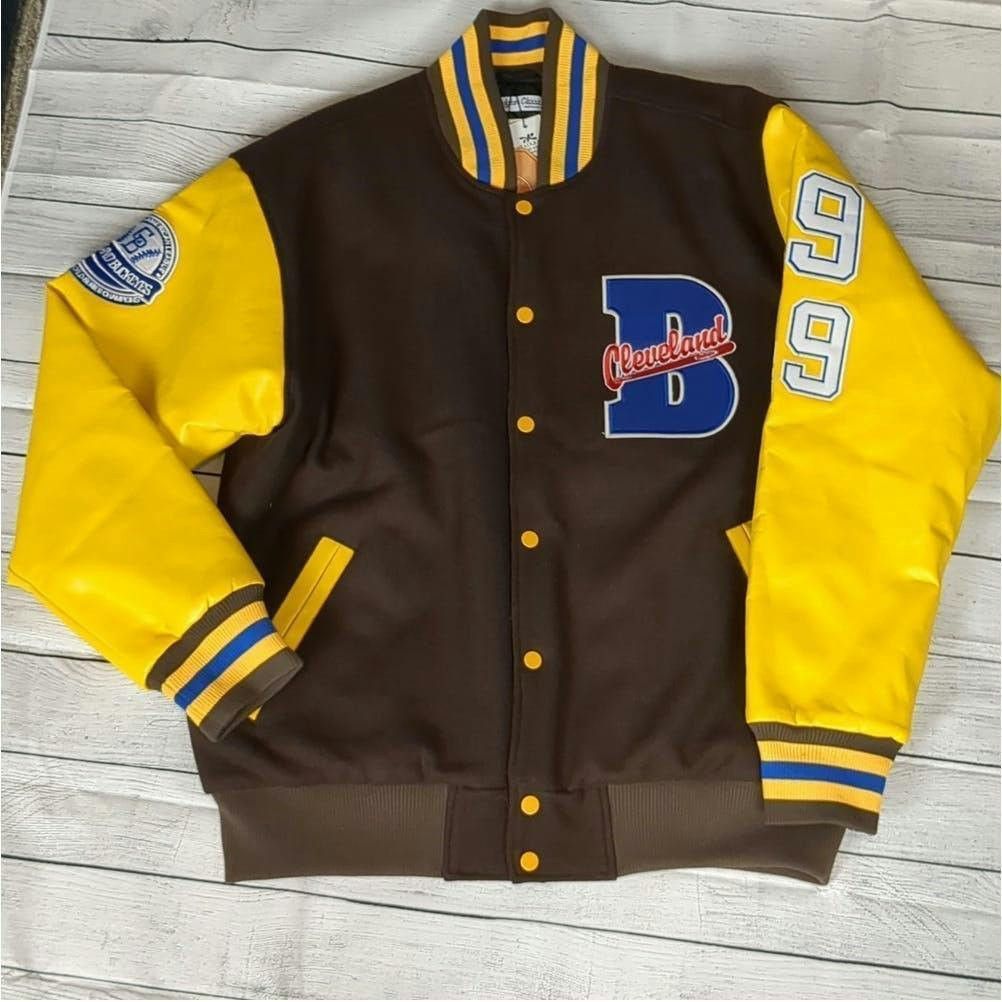 image of Headgear Classics Cleveland Buckeye's Varsity Jacket Size XL in Yellow, Men's