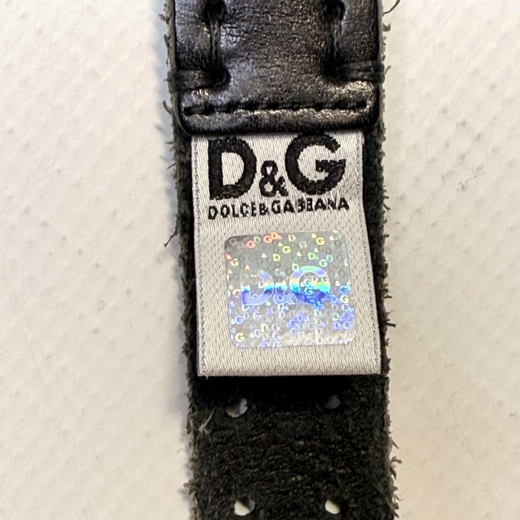 Dolce & Gabbana D&G Dolce & Gabbana Belt Mens 38 Black Leather Perforated Brass Buckle 95 cm Size 38 - 4 Thumbnail