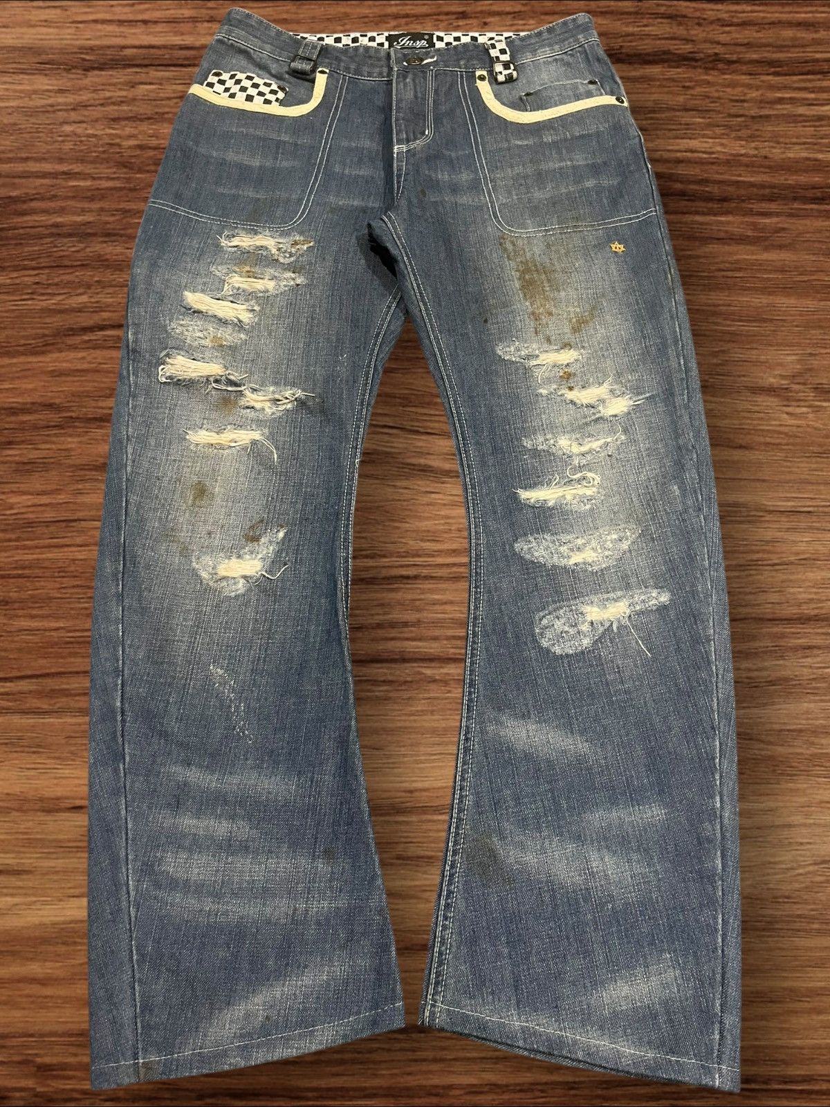 Japanese Brand ⚡️Sick⚡️Japanese Brand Jehova Checkered Distressed Curve Jeans Size US 32 / EU 48 - 1 Thumbnail