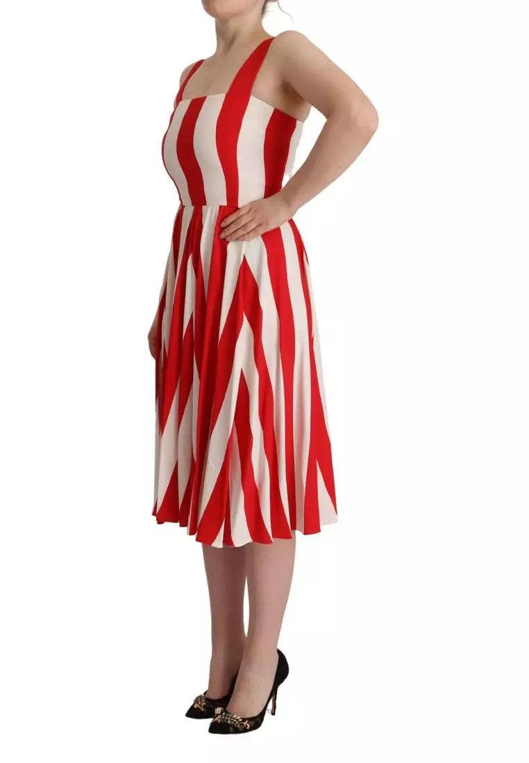 Dolce & Gabbana o1y0825 Sleeveless Midi Dress in Red/White Size XS / US 0-2 / IT 36-38 - 4 Thumbnail