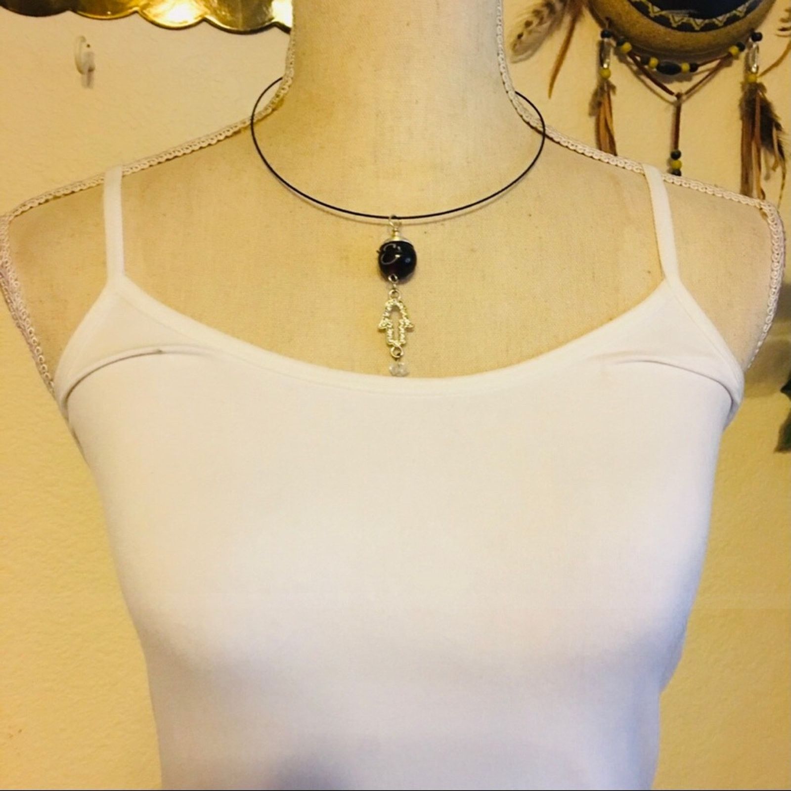 Jewelry Hamsa hand positive intention pendant on cord Size ONE SIZE - 3 Thumbnail