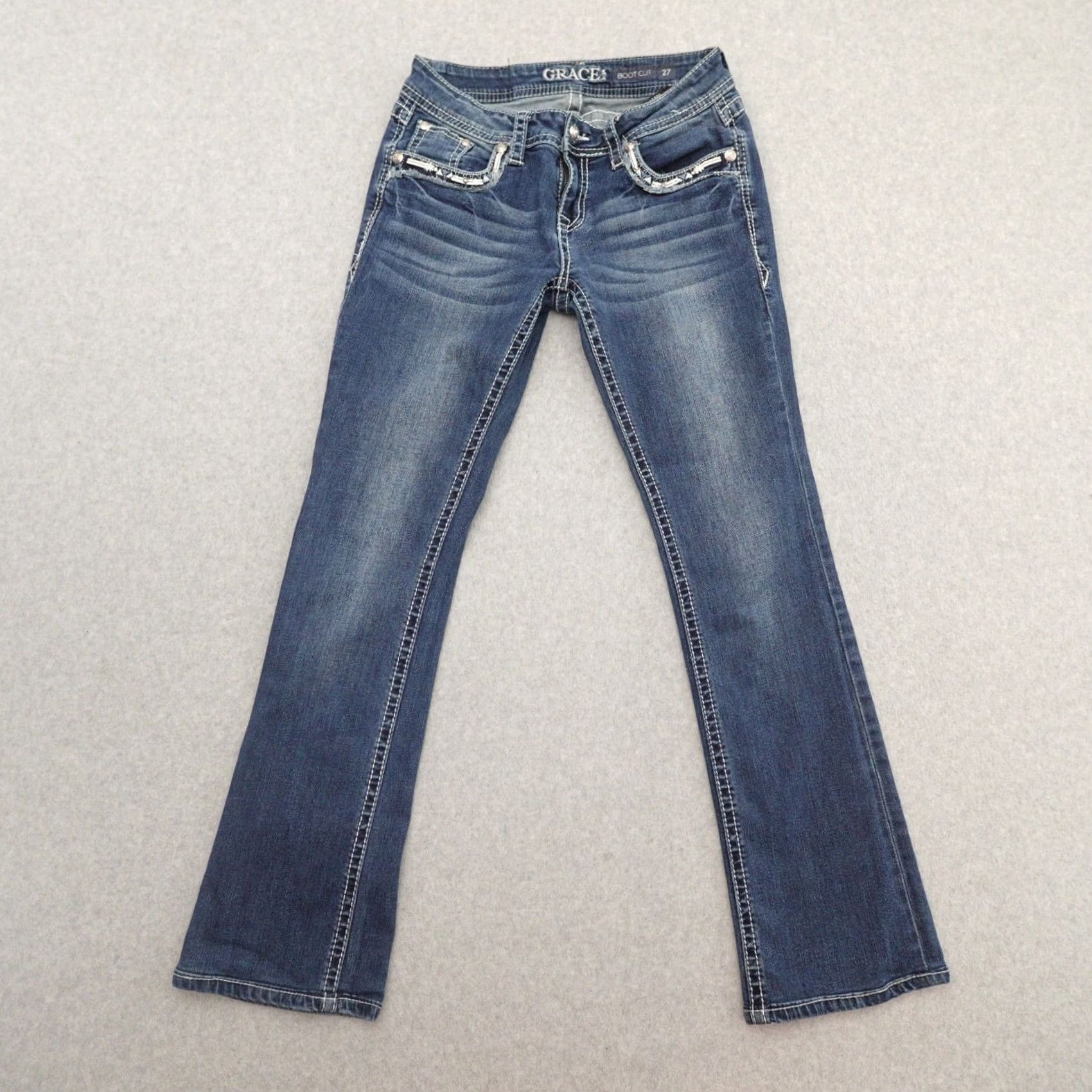 Grace in LA Grace in LA Jeans Bootcut Denim Blue Pockets Embroidered 27 (27X28) Womens Jeans Size 27" / US 4 / IT 40 - 3 Thumbnail