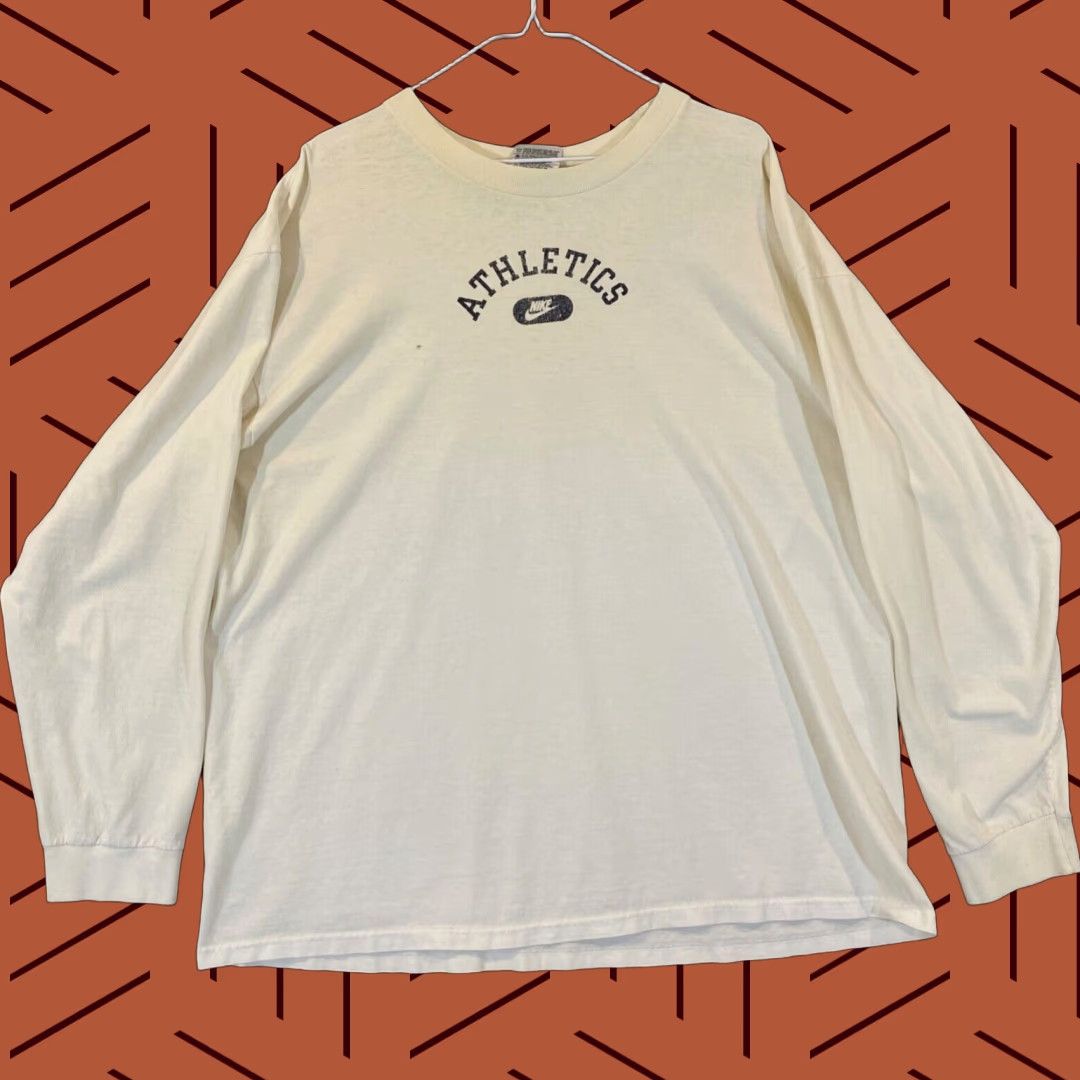 Nike VINTAGE Nike Shirt Mens XL White Check Swoosh Team Athletics L/S Y2K Logo Graphic Print Classic Size US XL / EU 56 / 4 - 1 Thumbnail