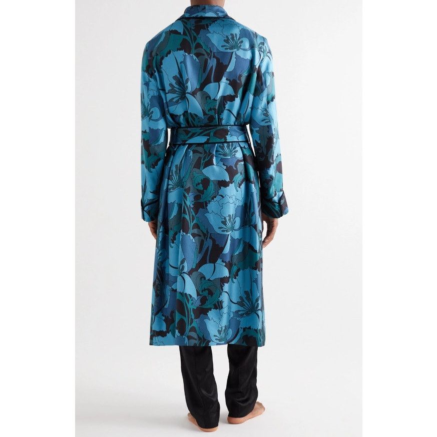 Tom Ford Tom Ford Floral Silk Twill Robe Blue/Teal Men M Tassel Belt Size US M / EU 48-50 / 2 - 9 Thumbnail