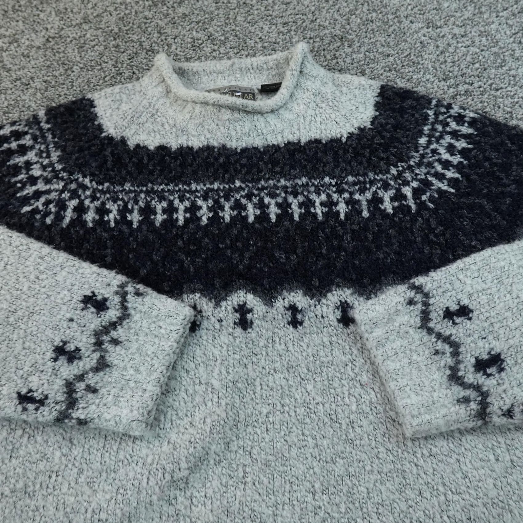 Vintage VINTAGE Structure Mens L Gray Nordic Fair Isle Mock Neck Knit Pullover Sweater Wool, Heavyweight, Winter, Casual, Regular Fit, Long Sleeve, Roll Neck Size US L / EU 52-54 / 3 - 3 Thumbnail