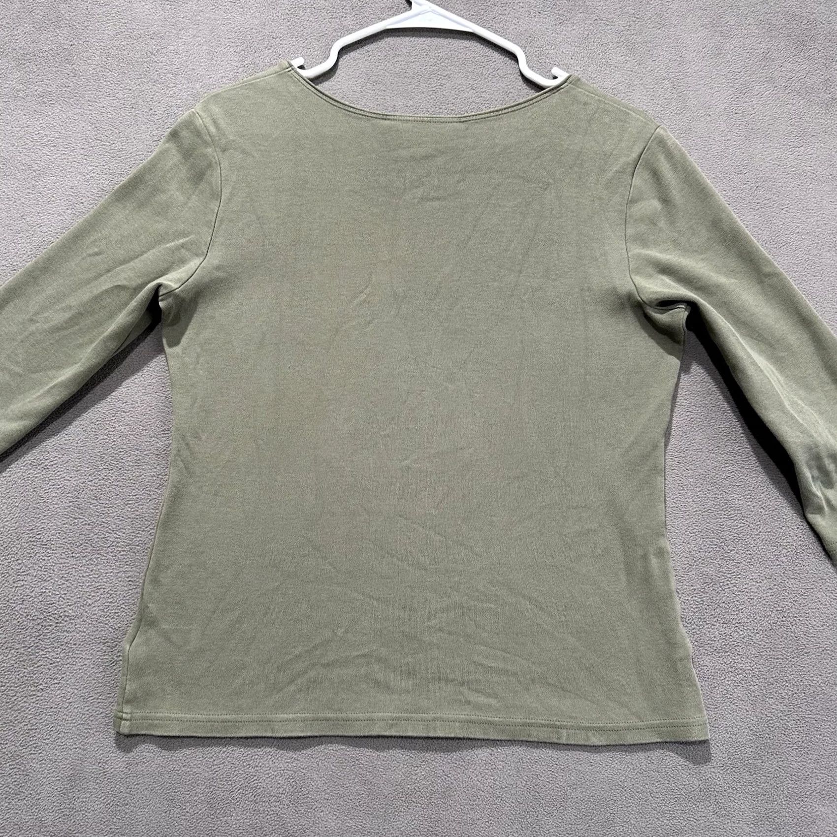 Vintage Karen Scott Top Womens Small Olive Green Scoop-Neck 3/4-Sleeve Casual Pullover Size S / US 4 / IT 40 - 2 Thumbnail
