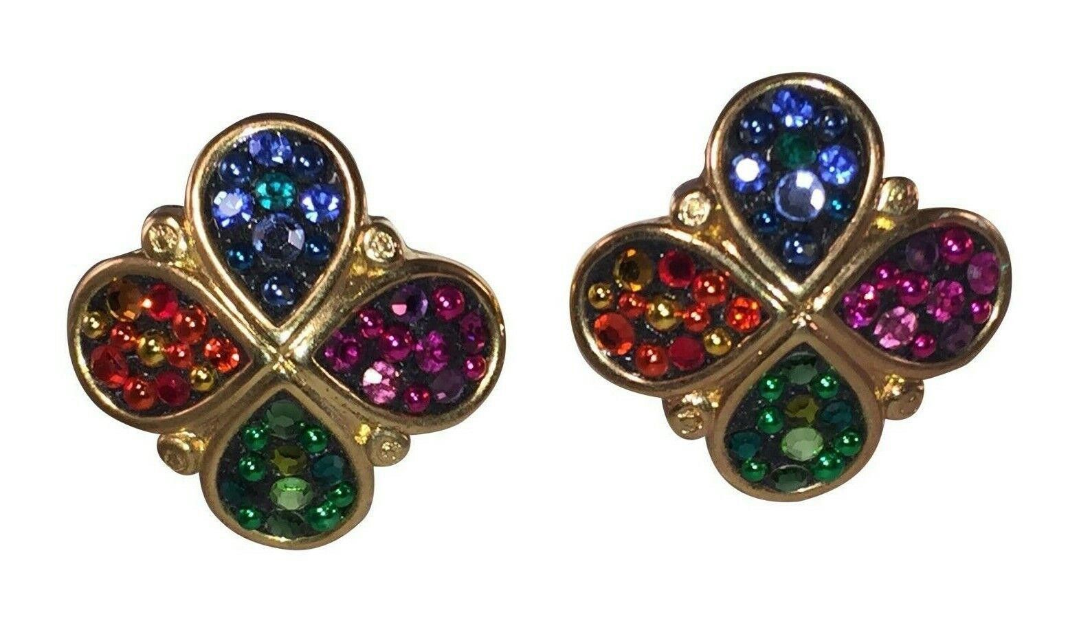Designer Jacky De G French Disco Multi Colored Rhinestone Earrings Size ONE SIZE - 1 Thumbnail