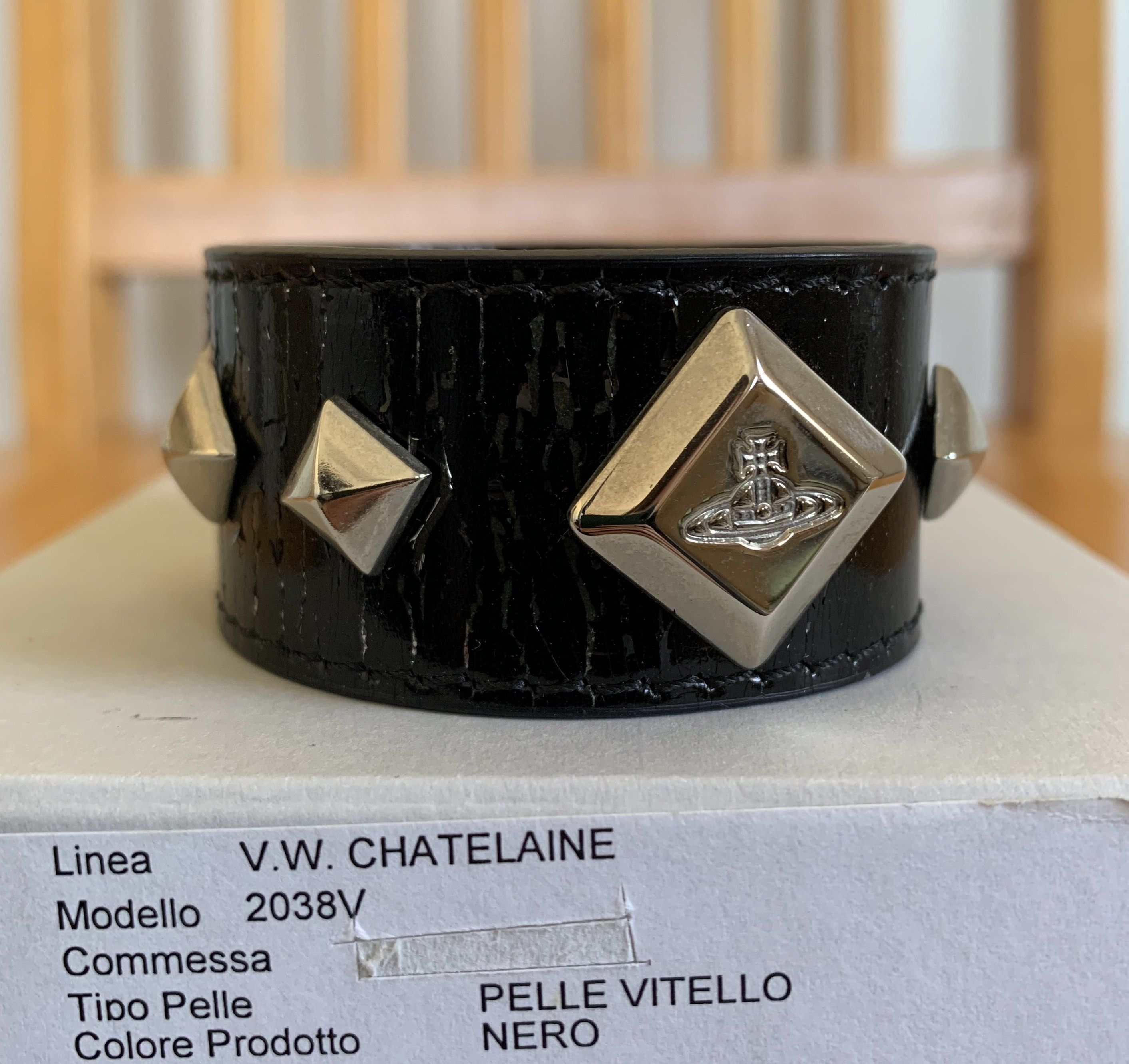 image of Vivienne Westwood Vivenne Westwood Studded Leather Orb Bracelet in Black, Men's