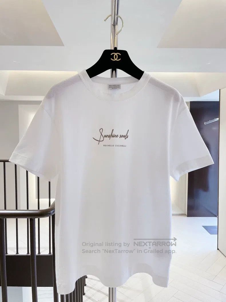 Brunello Cucinelli Brunello Cucinelli Beaded Lettering Minimalist White T-Shi Size XXS / US 00 / IT 34 - 1 Thumbnail