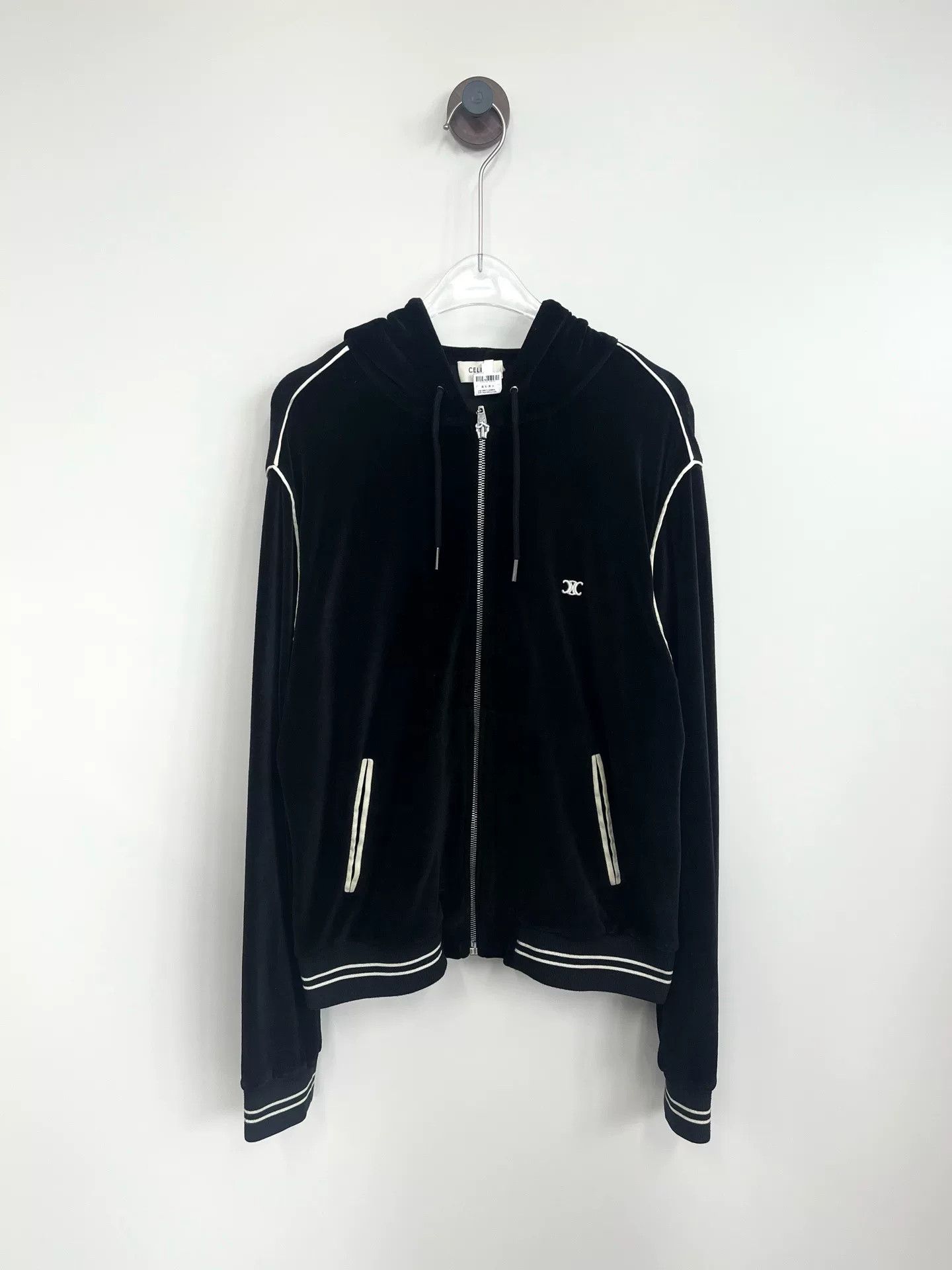 Celine Celine Velvet Hoodie with Embroidered Logo Size S / US 4 / IT 40 - 1 Thumbnail