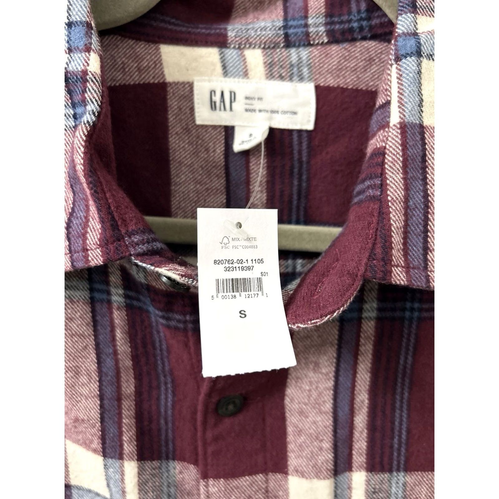 Gap Gap Boxy Fit Flannel Shirt Mens Small Maroon Plaid 100% Cotton Button-Down NWT Regular Fit Clothing Size US S / EU 44-46 / 1 - 5 Thumbnail