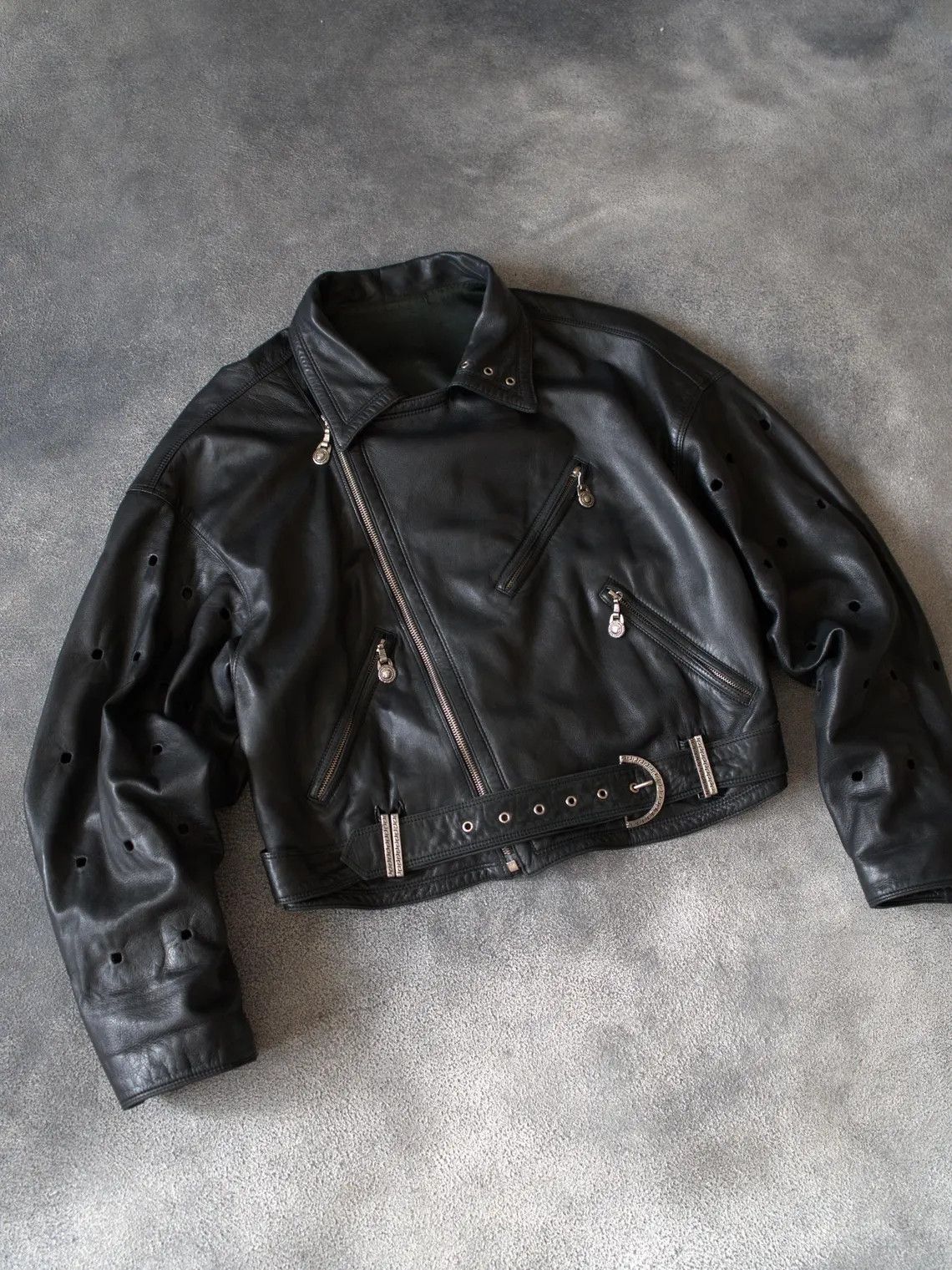 Versace S/S 1994 Gianni Versace RUNWAY Perforated Leather Jacket Size M / US 6-8 / IT 42-44 - 4 Thumbnail