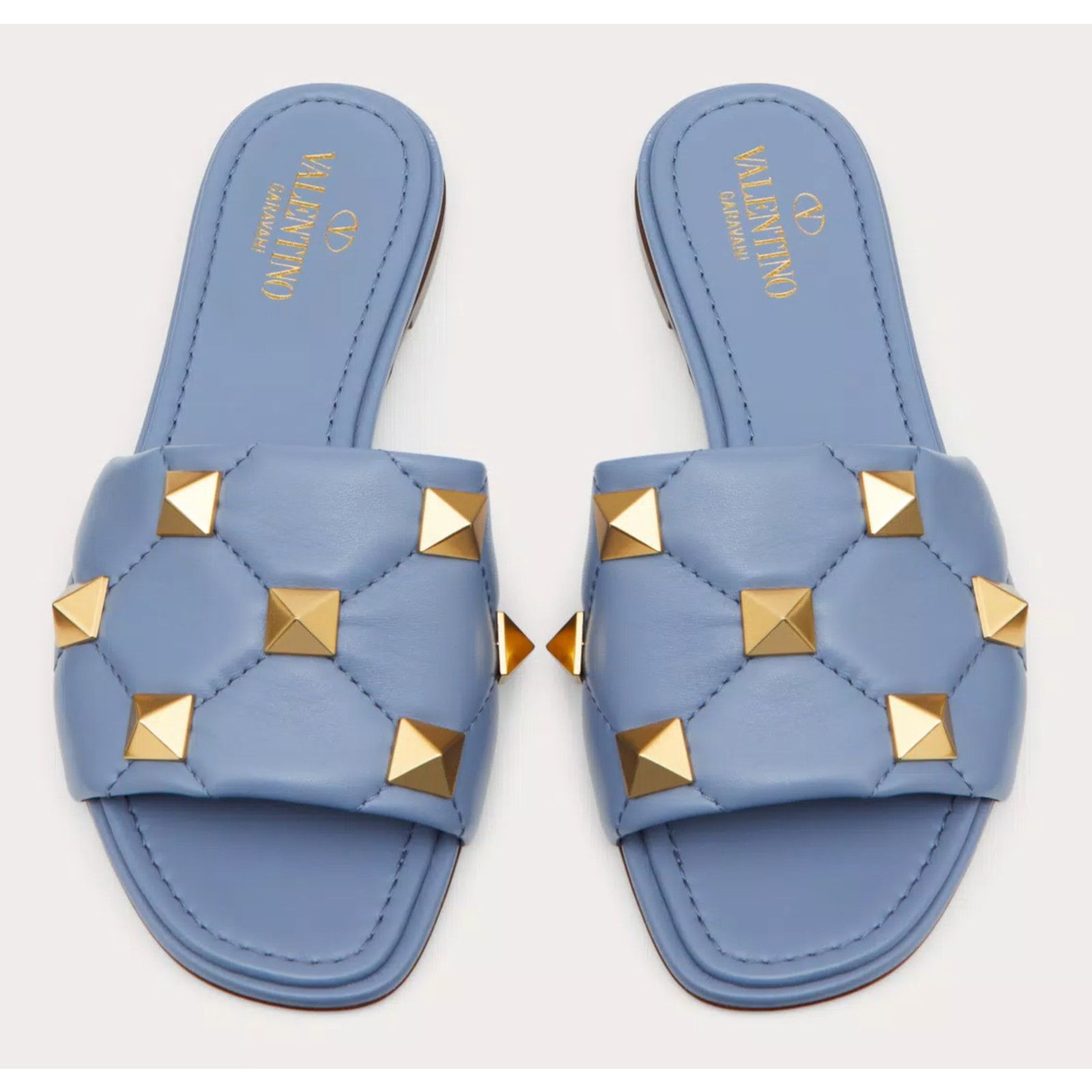 Valentino Valentino Rockstud Roman Stud Blue Leather Gold Quilted Size US 9 / IT 39 - 6 Thumbnail