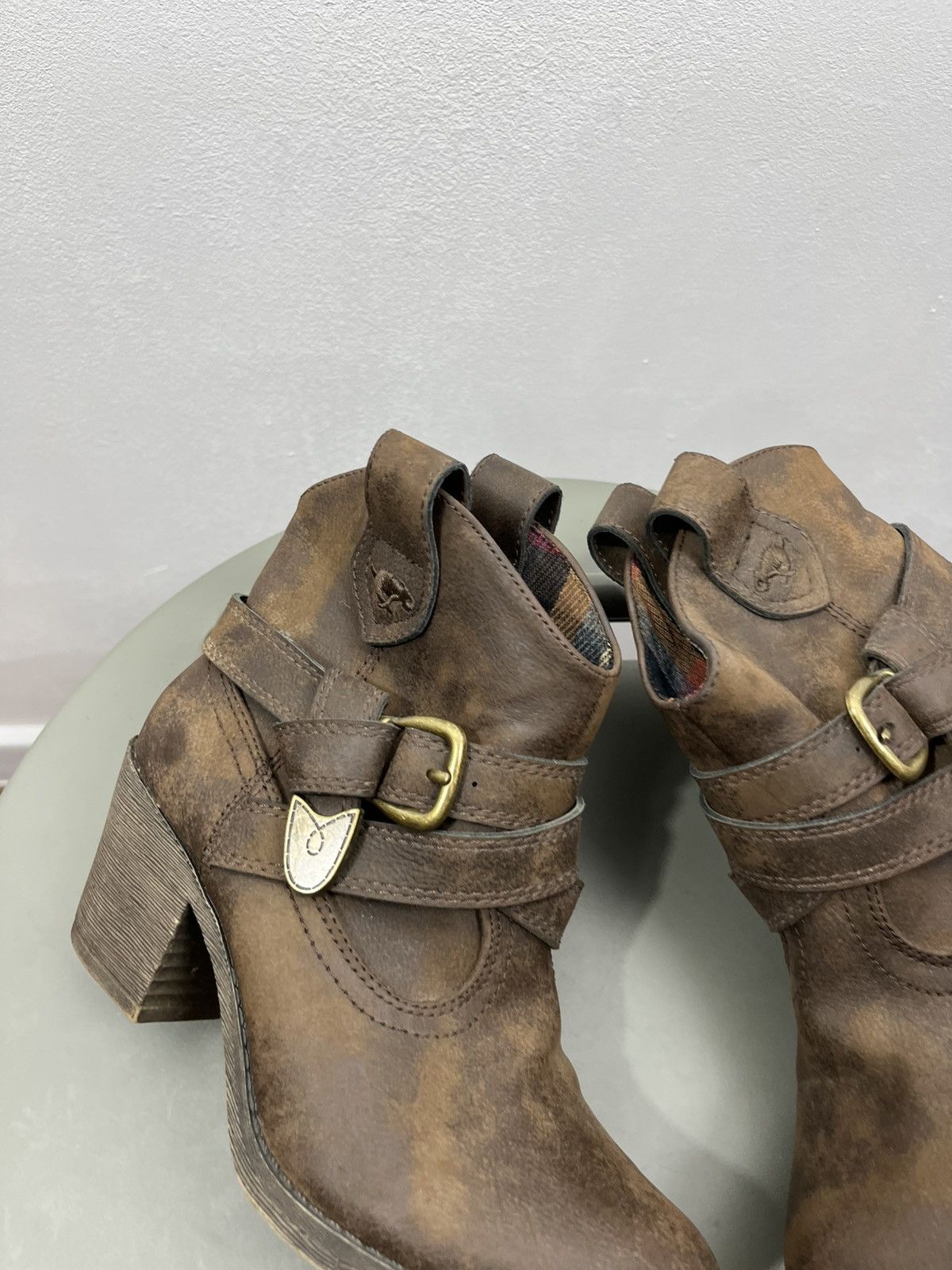 Other Brown Western Ankle Boots Buckle Strap Distressed Heel US5.5 Size US 5.5 / IT 35.5 - 3 Thumbnail