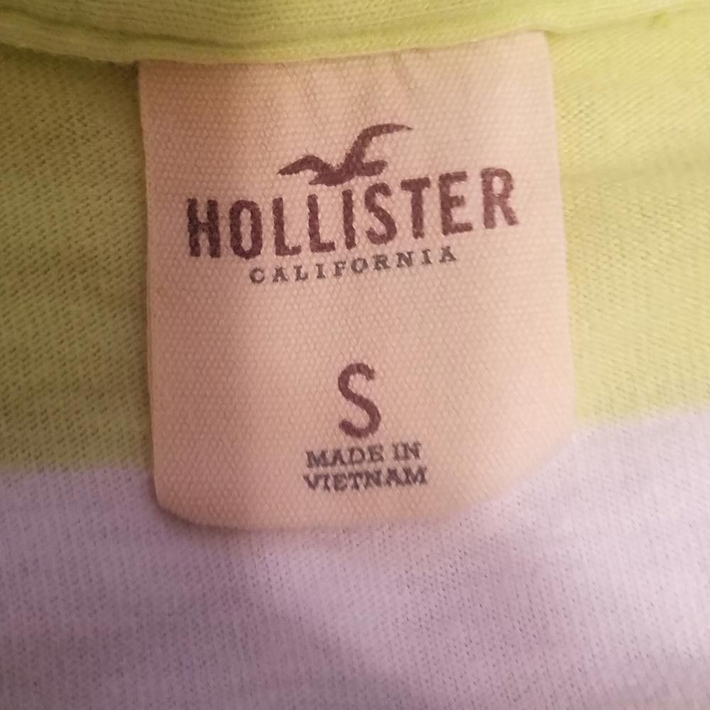 Designer Hollister Lime Green Striped V-Neck T-Shirt Size US S / EU 44-46 / 1 - 3 Thumbnail