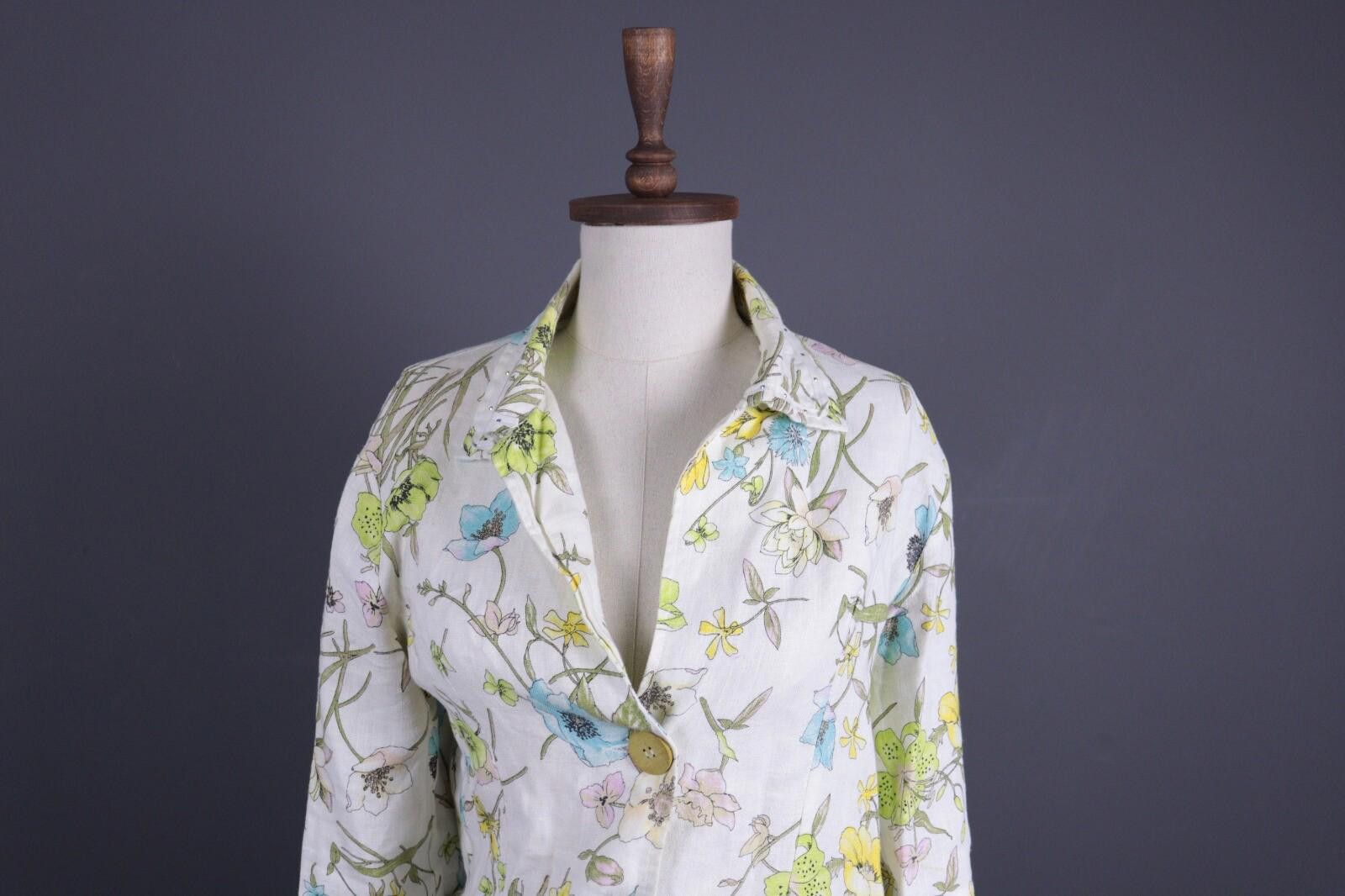 Designer Elisa Cavaletti White Floral Lightweight Jacket Size M Size M / US 6-8 / IT 42-44 - 2 Thumbnail