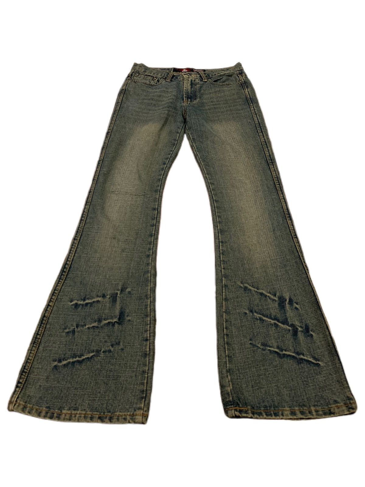 If Six Was Nine FLARED RUSTY WASH jeans with claw mark faded design Size US 29 - 1 Thumbnail