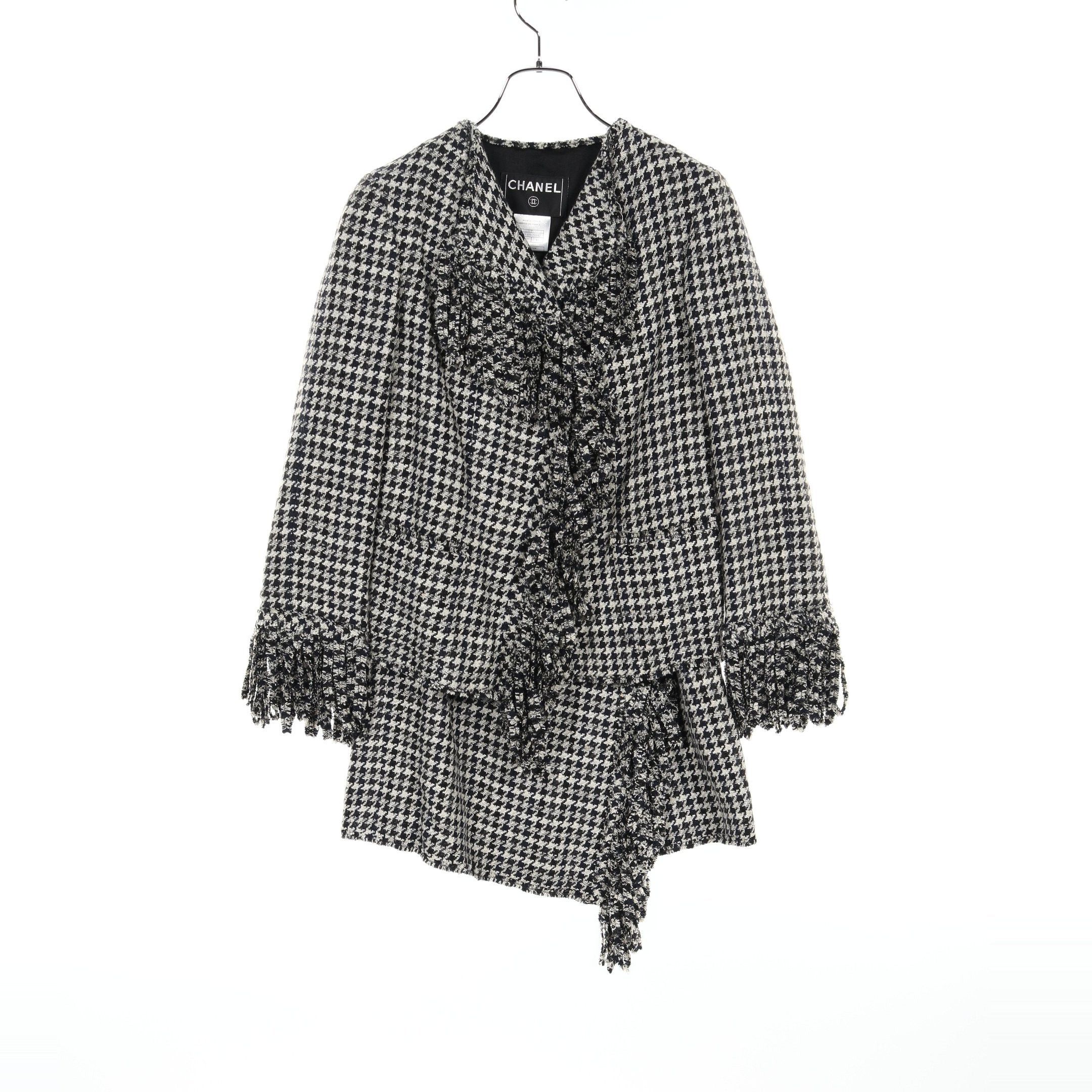 Chanel Chanel Tweed Skirt Suit Set Up Houndstooth Silk Linen Wool Off White Black Navy Fringe 07A Size ONE SIZE - 1 Thumbnail