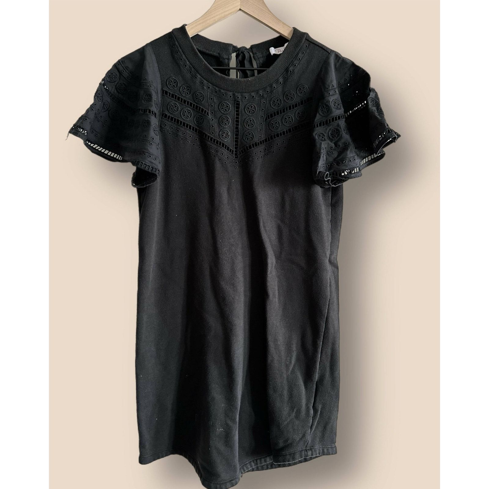 Parker Katrina Black Lace Short Sleeve Combo Mini Dress Sz S
