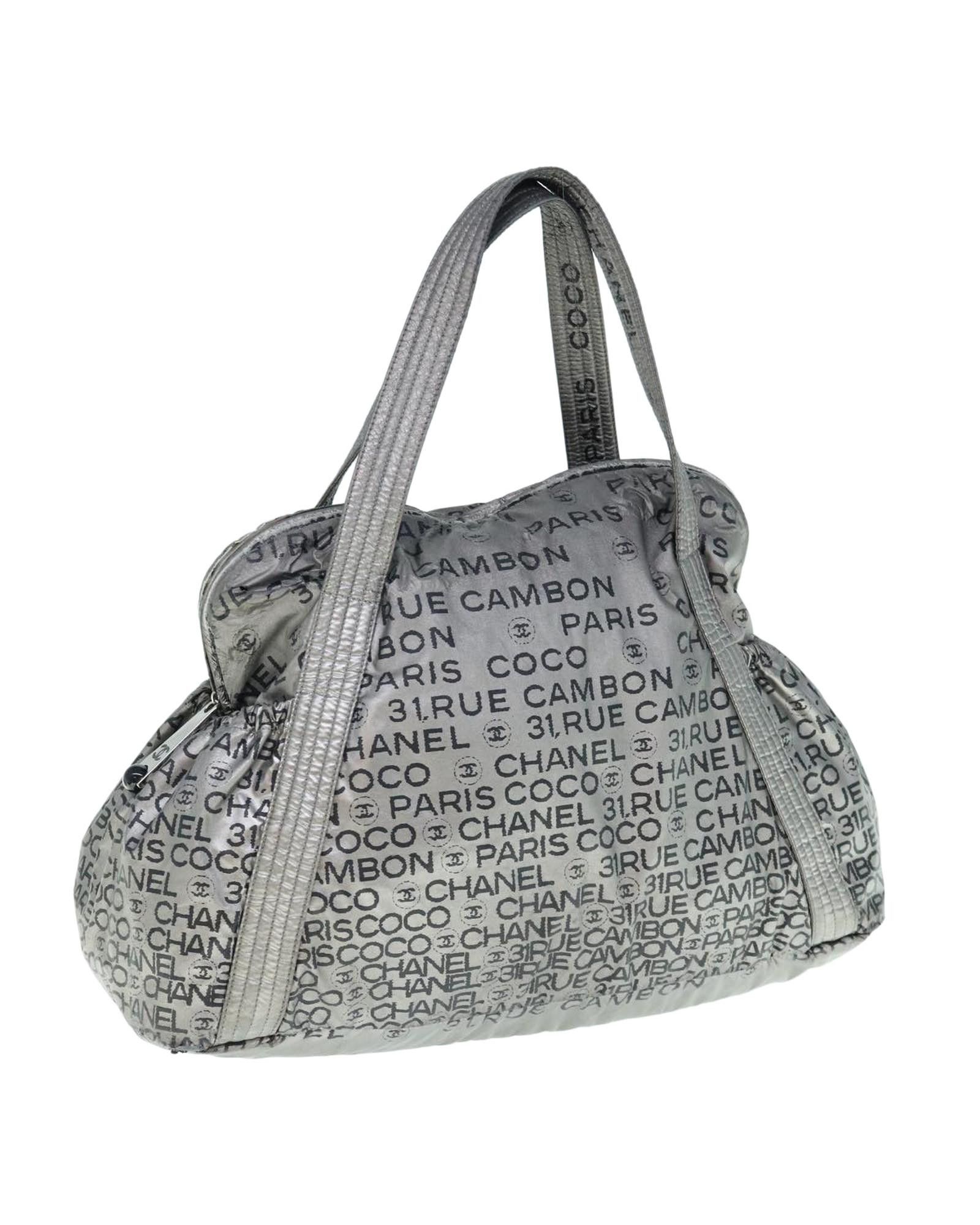image of Chanel Silver Nylon Shoulder Bag With Cc Logo By Italian Designer, Women's