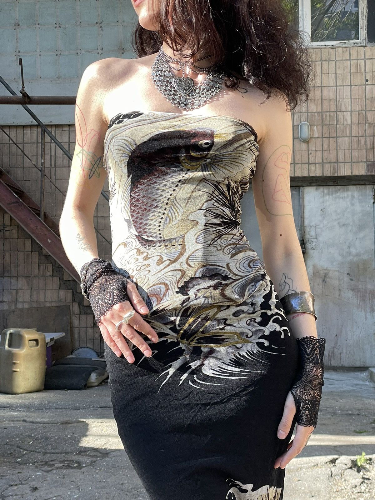 Jean Paul Gaultier Jean Paul Gaultier Maxi Dress Koi Fish Tattoo Print Soleil Size M / US 6-8 / IT 42-44 - 5 Thumbnail
