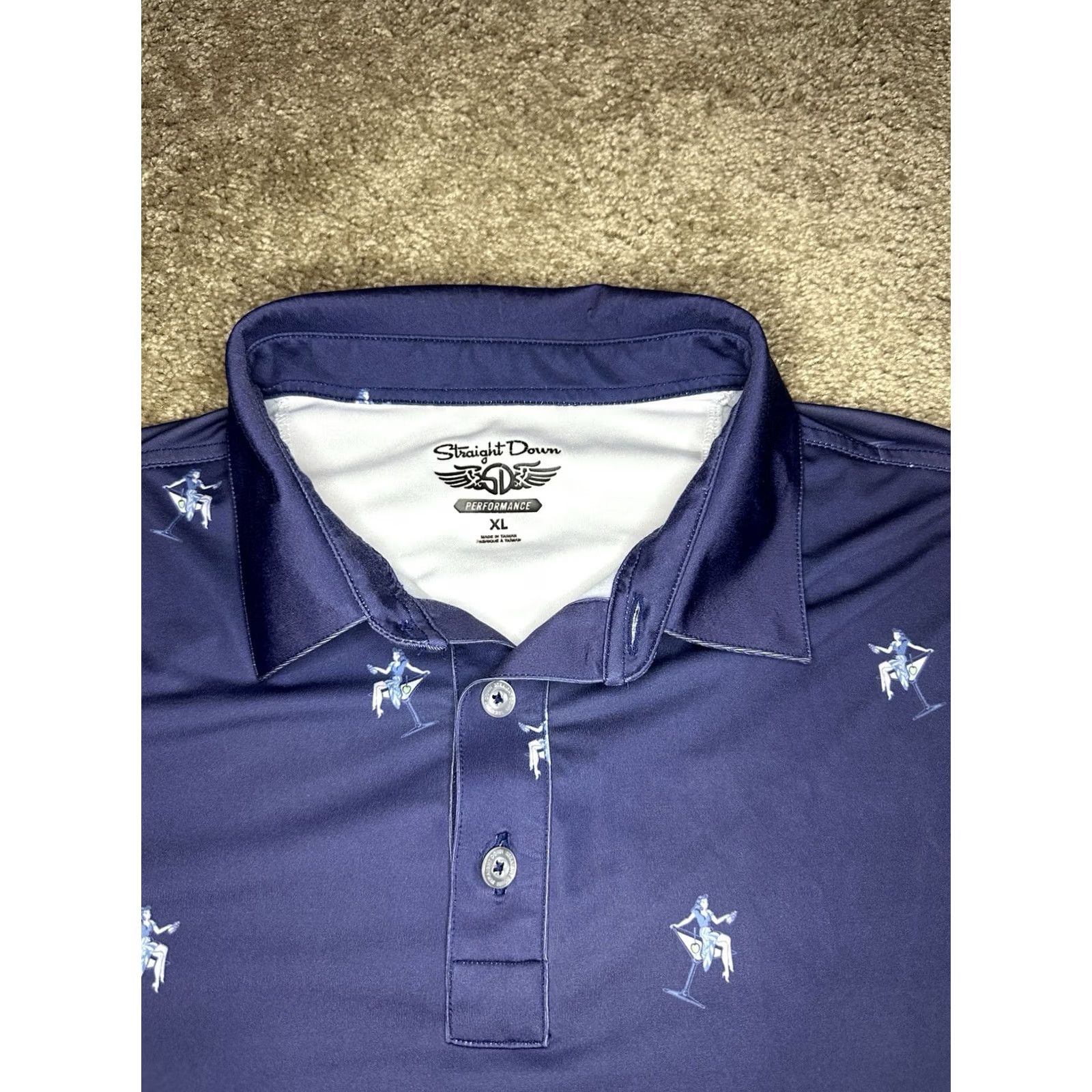 Vintage Straight Down Polo Shirt Mens XL Golf Performance Geometric Blue AOP Size US XL / EU 56 / 4 - 3 Thumbnail