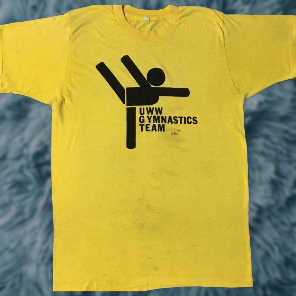 Vintage VINTAGE UWW Gymnastics Team Shirt S Yellow 90s Grunge College University Wisconsin-Whitewater Short Sleeve Crew Neck Graphic Tee Mens Size US S / EU 44-46 / 1 - 1 Thumbnail