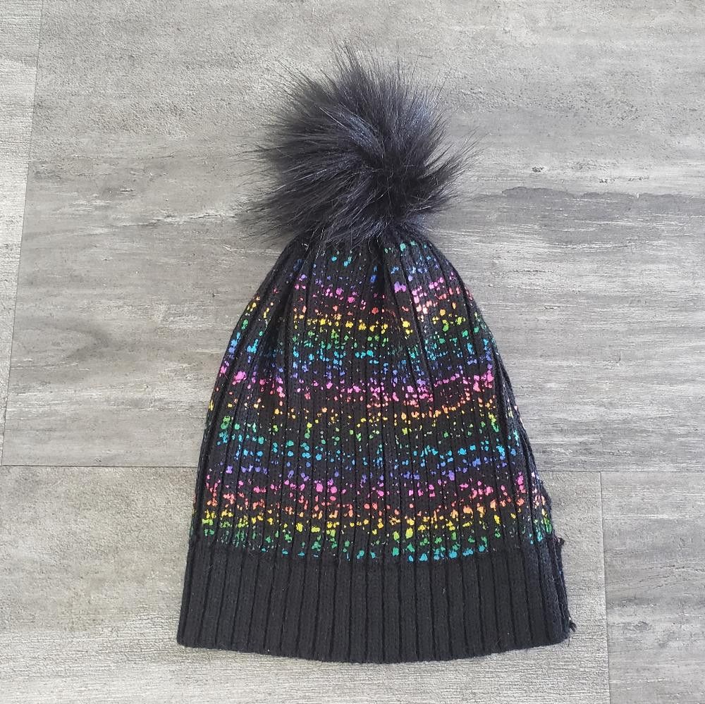 Designer Black Multi Metallic Pom Pom Beanie Size ONE SIZE - 2 Thumbnail