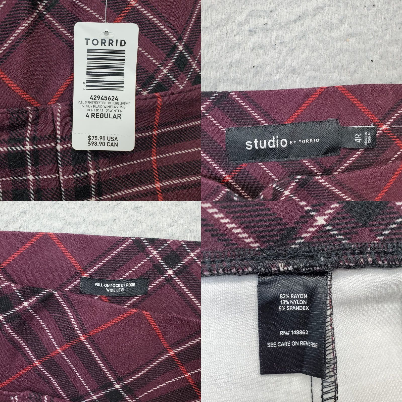 Torrid Torrid Pants Womens 4 Multi Plaid Ponte Stretch Pixie Wide Leg Pull On Size 27" / US 4 / IT 40 - 8 Thumbnail