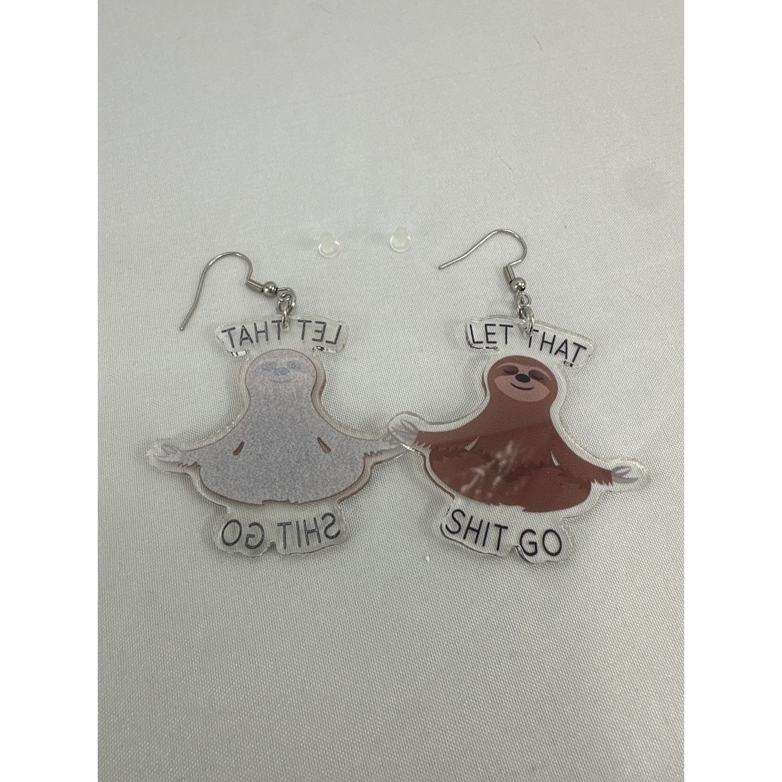 Other Sloth Meditating Earrings "Let That S**t Go" Funny Acrylic Size ONE SIZE - 4 Thumbnail