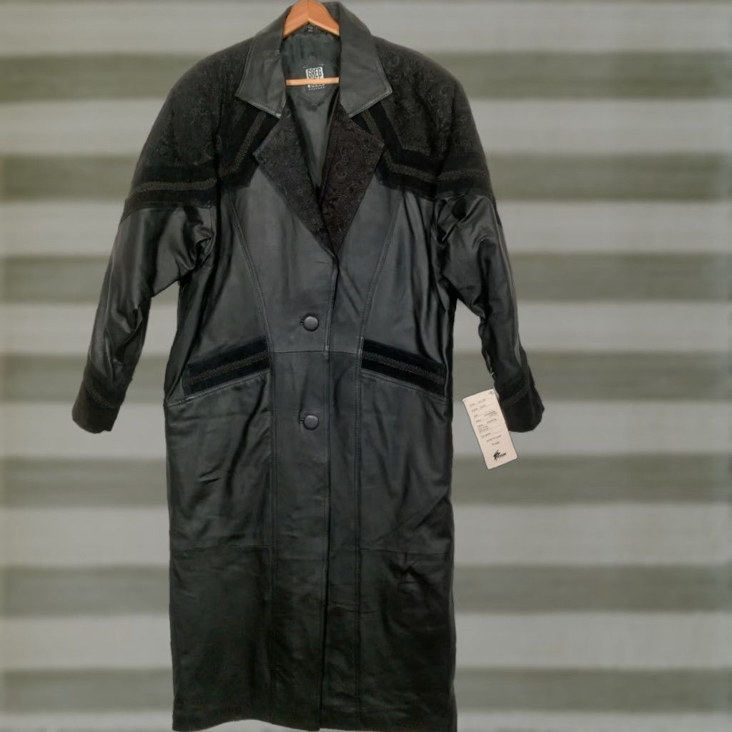 Bell VINTAGE Greg Bell Leather Trench Coat Women L Matrix Button NEW READ Coat Size L / US 10 / IT 46 - 1 Thumbnail