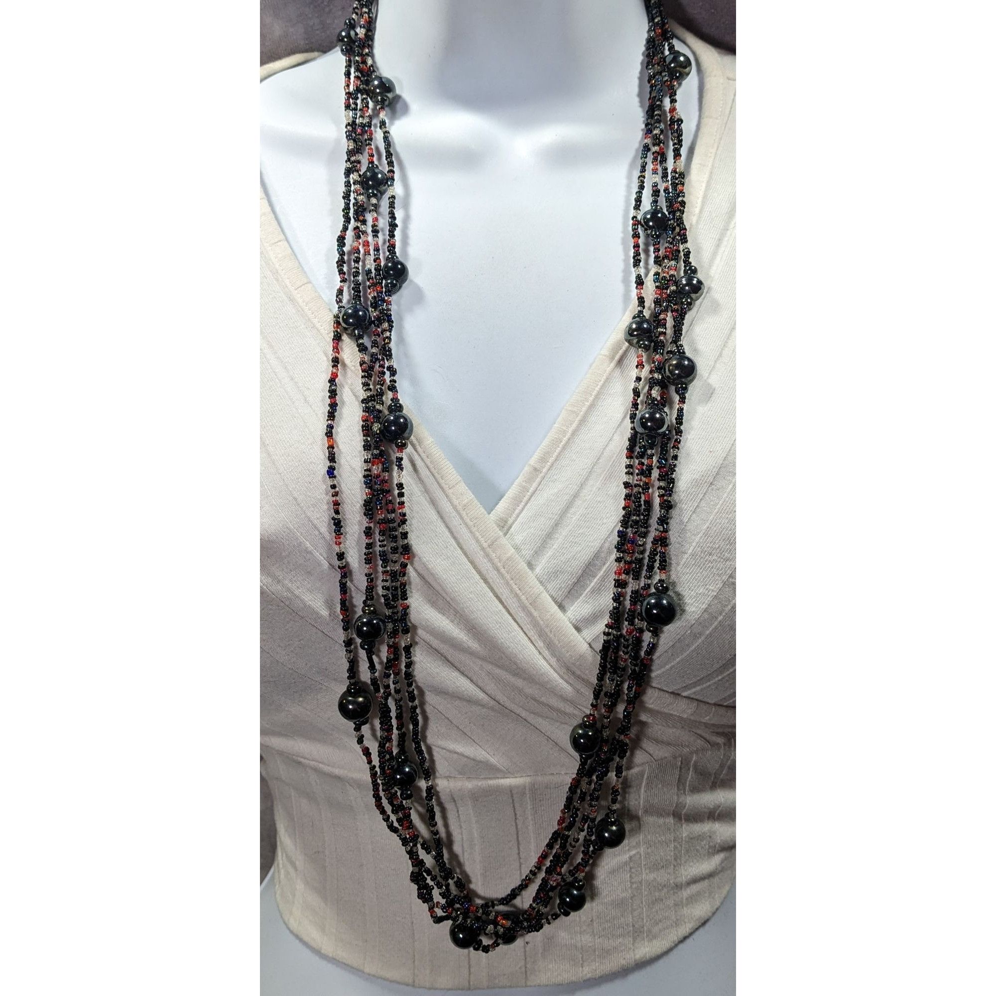 Other Vintage Elegant Black Red And Clear Glass Beaded Multilayer Size ONE SIZE - 5 Thumbnail