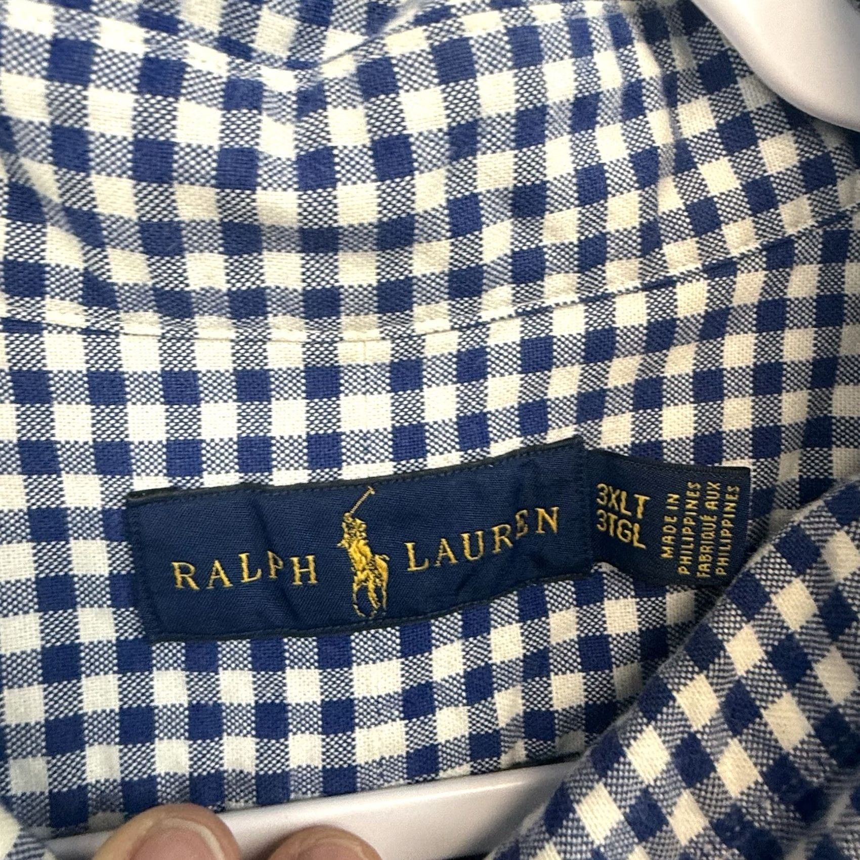 Polo Ralph Lauren Polo Ralph Lauren Mens 3XLT Blue White Gingham Check Button Shirt Flesh Pony Shirt Size US XXL / EU 58 / 5 - 3 Thumbnail