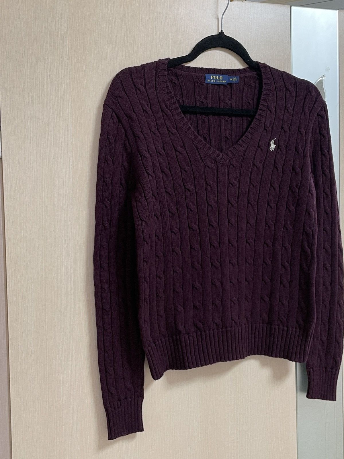 Polo Ralph Lauren Polo Ralph Lauren Cable Knit Sweater V Neck Women’s Burgundy Size M / US 6-8 / IT 42-44 - 2 Thumbnail