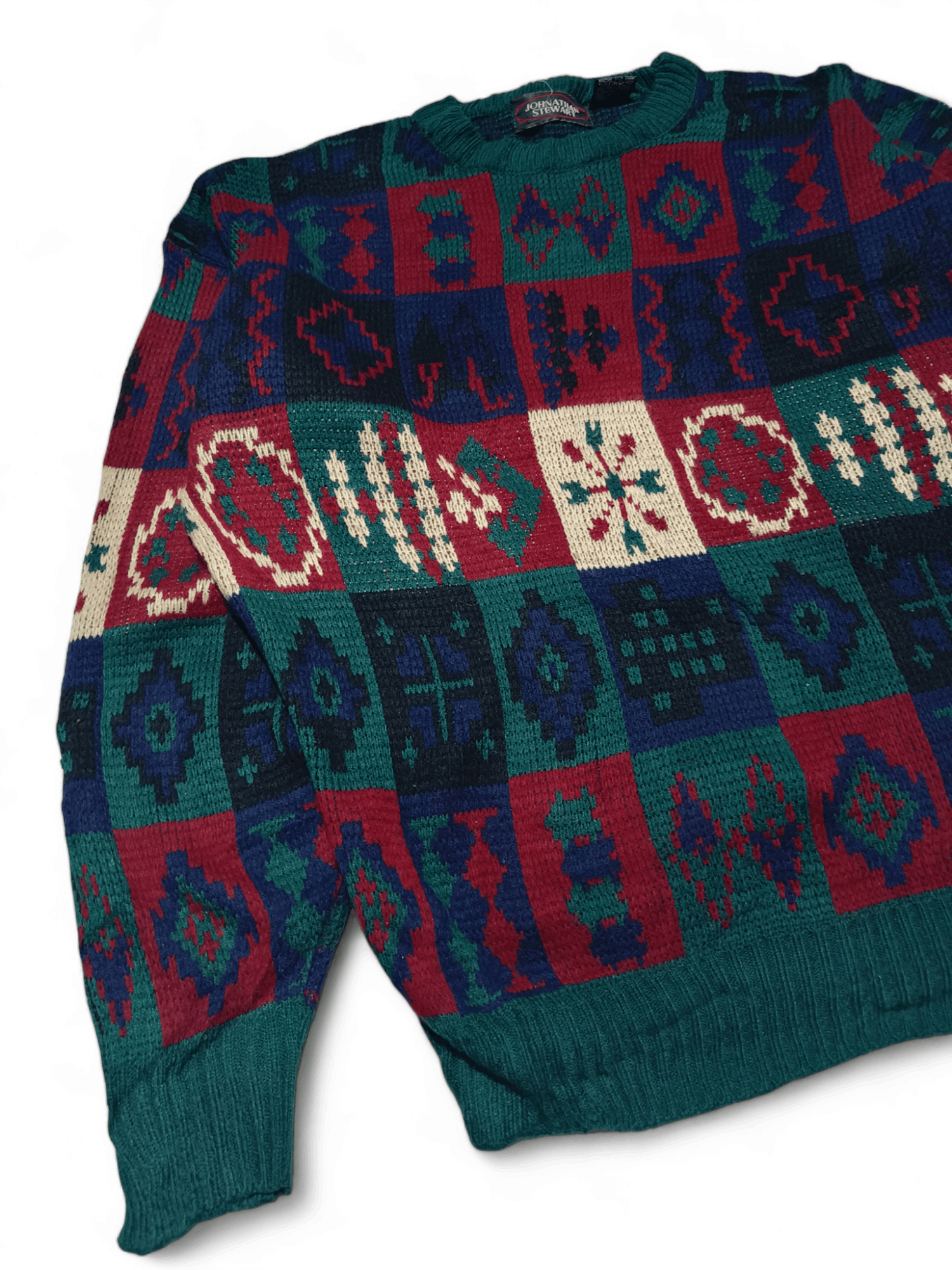 Other Vintage 80s JOHNATHAN STEWART Ethnic Motifs Knit Sweater Size US L / EU 52-54 / 3 - 7 Thumbnail