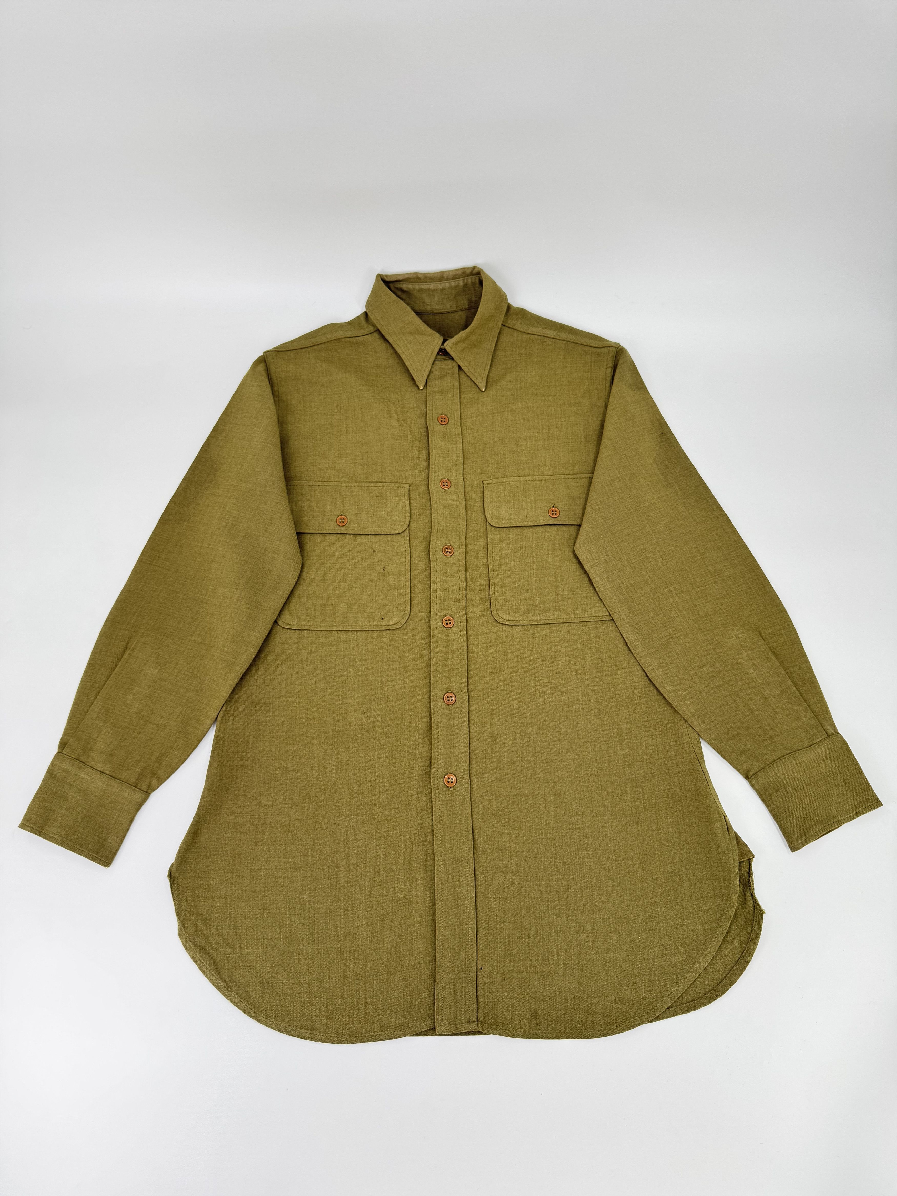 Vintage Vintage 1940s US Army Wool Button Wool Green Shirt USA 40s Size US S / EU 44-46 / 1 - 1 Thumbnail