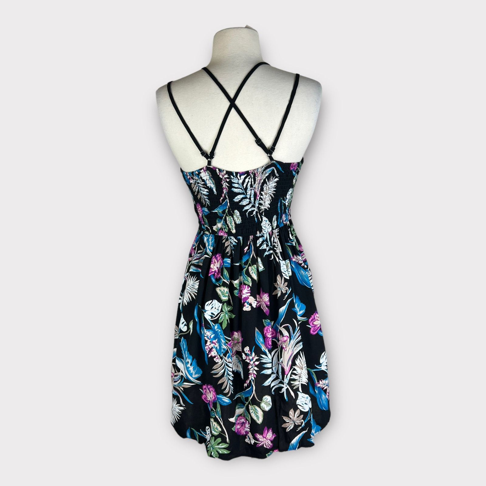 Vintage Xhilaration | Tropical Summer Beach Black Sundress | Small Size S / US 4 / IT 40 - 3 Thumbnail