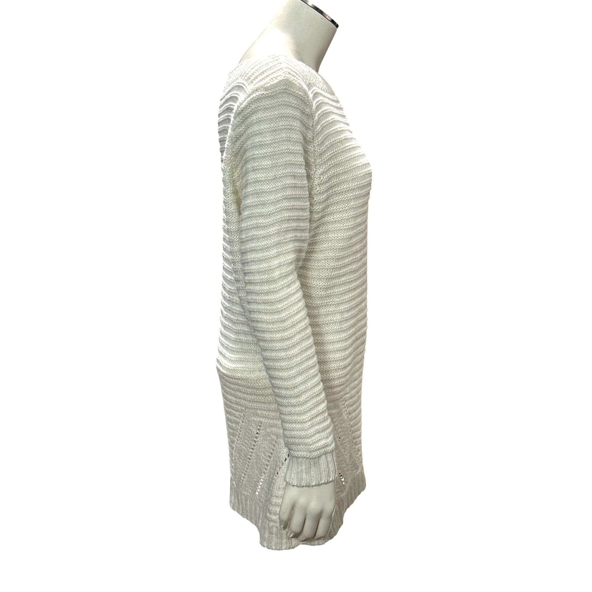 Other CCC Loose Knit White Long Sleeve Sweater Ribbed Stripes Eyel Size M / US 6-8 / IT 42-44 - 4 Thumbnail