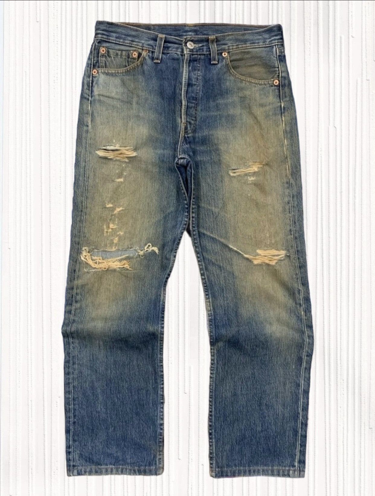 Levi's Vintage Levis UK Made Mud Wash Distressed Denim Pant (AC11) Size US 29 - 1 Thumbnail