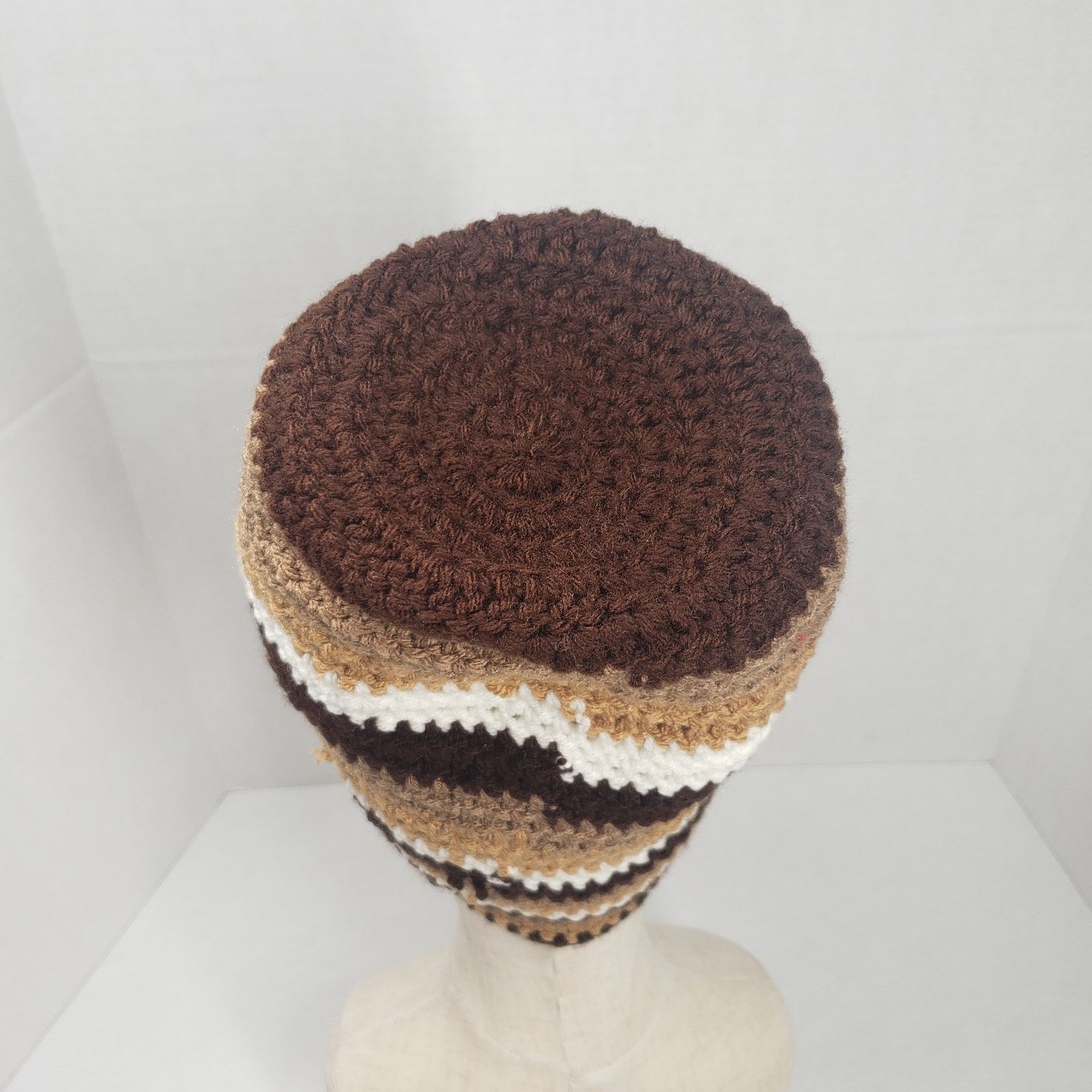 Handmade Crochet Slouchy Beanie Hat Brown Striped Handmade Dreadlock Size ONE SIZE - 8 Thumbnail