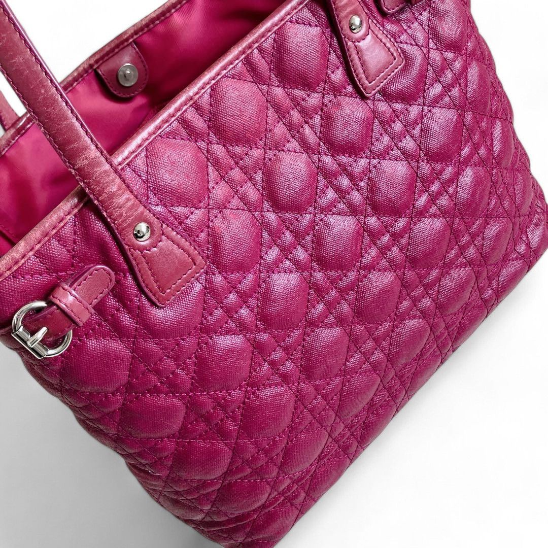Dior Dior - Cannage Pink Leather Handbag Tote Metal Logo Size ONE SIZE - 10 Thumbnail