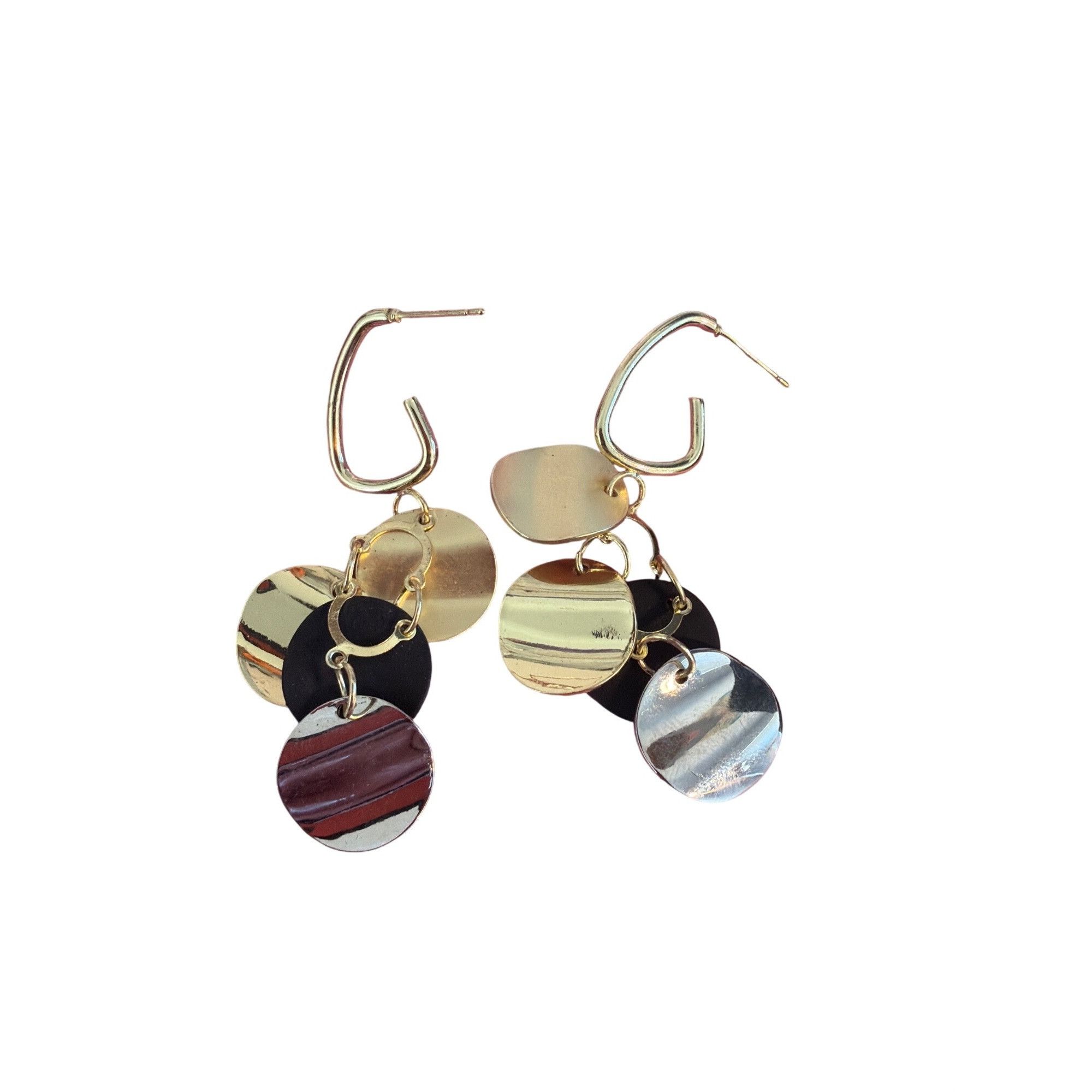 Other Gold Tone Mixed Metal Earrings Hoops Wavy Discs Circles Pier Size ONE SIZE - 2 Thumbnail