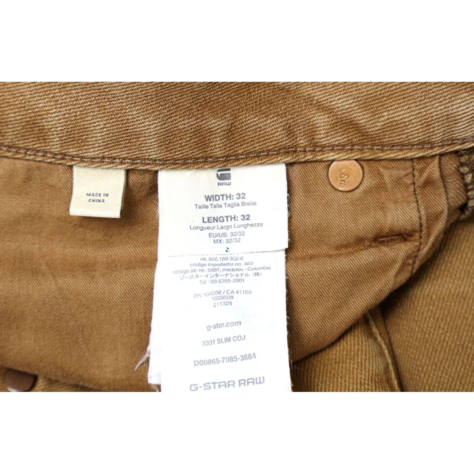 G-Star G-STAR 3301 Slim Coj Jeans Men's W32/L32 Brown Denim Button Fly Stretched Jeans Mens Slim Coj 3301 Brown Denim Button Fly W32 L32 Size US 32 / EU 48 - 6 Thumbnail