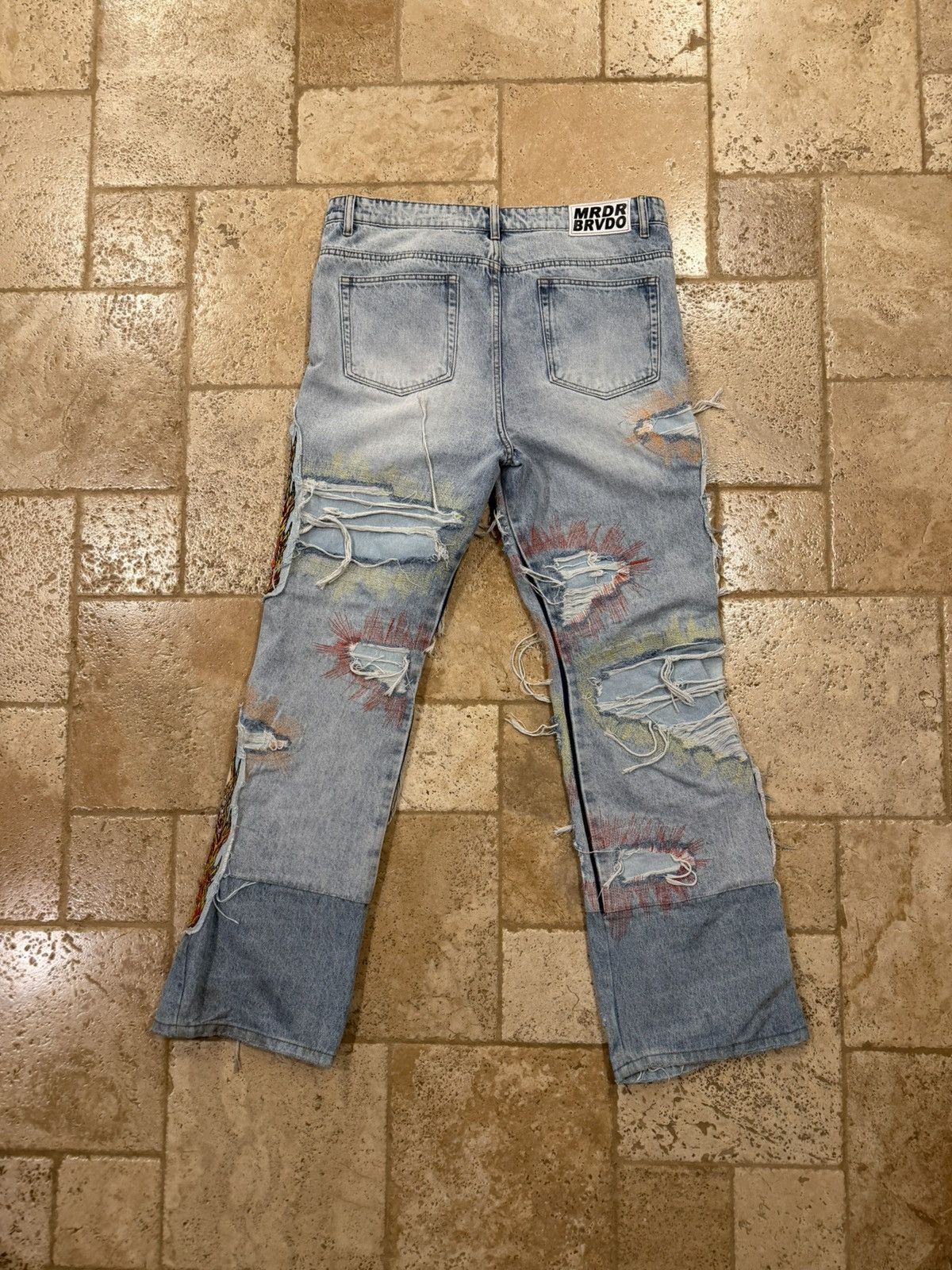 Who Decides War Who Decides War WDW Barrage Sky Indigo Patch Denim Jeans Size US 38 / EU 54 - 6 Thumbnail