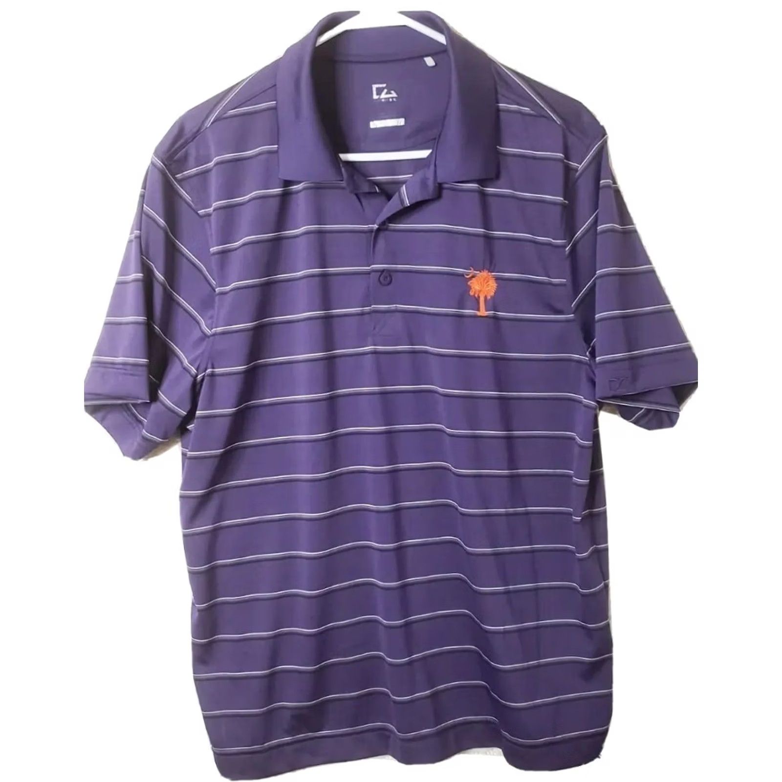Cutter & Buck Cutter & Buck DryTec GOLF POLO SS SHIRT Mens L Purple Striped SC State Logo Size US L / EU 52-54 / 3 - 2 Thumbnail